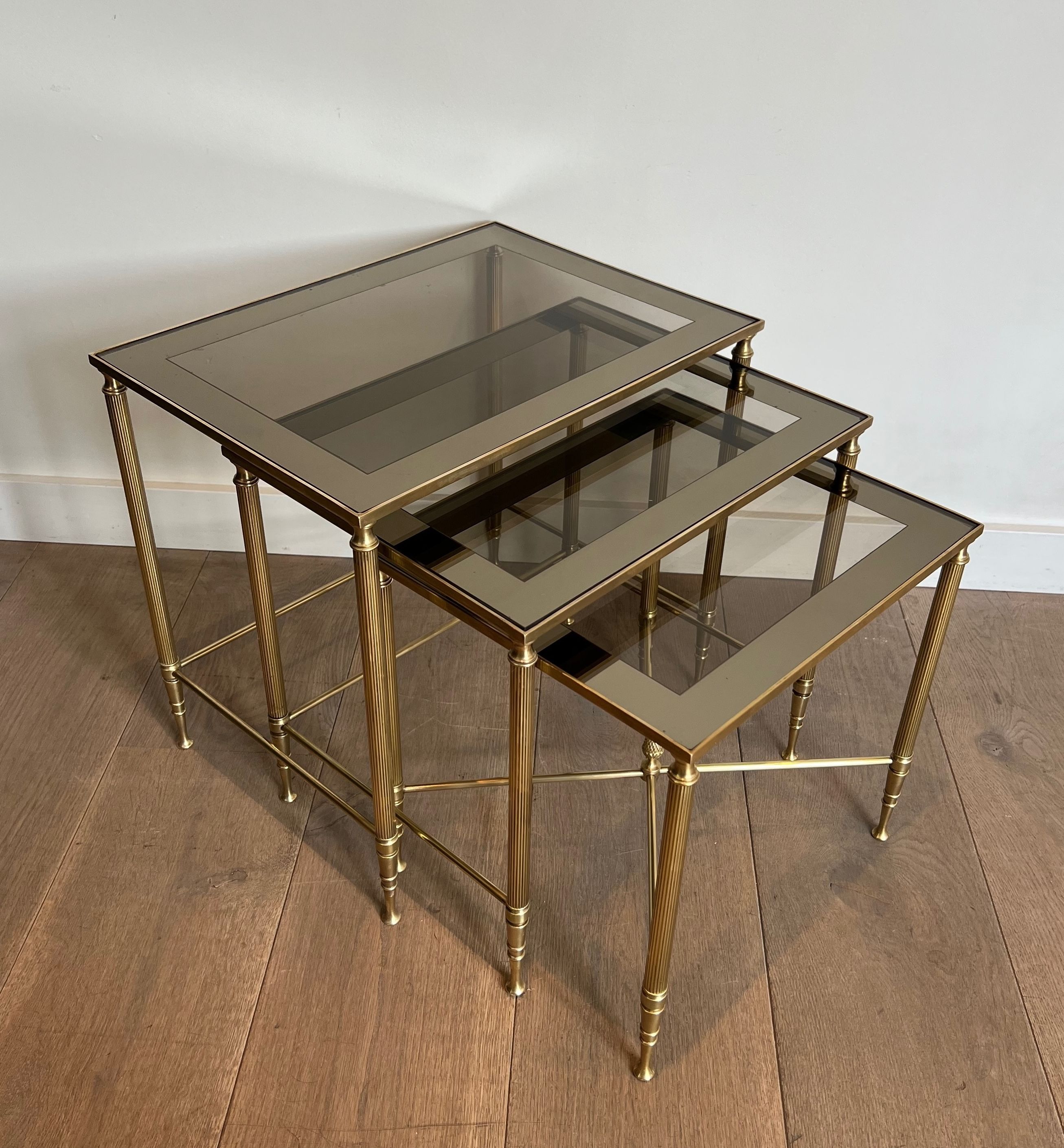 Neoclassical Style Brass Nesting Tables By Maison Jansen