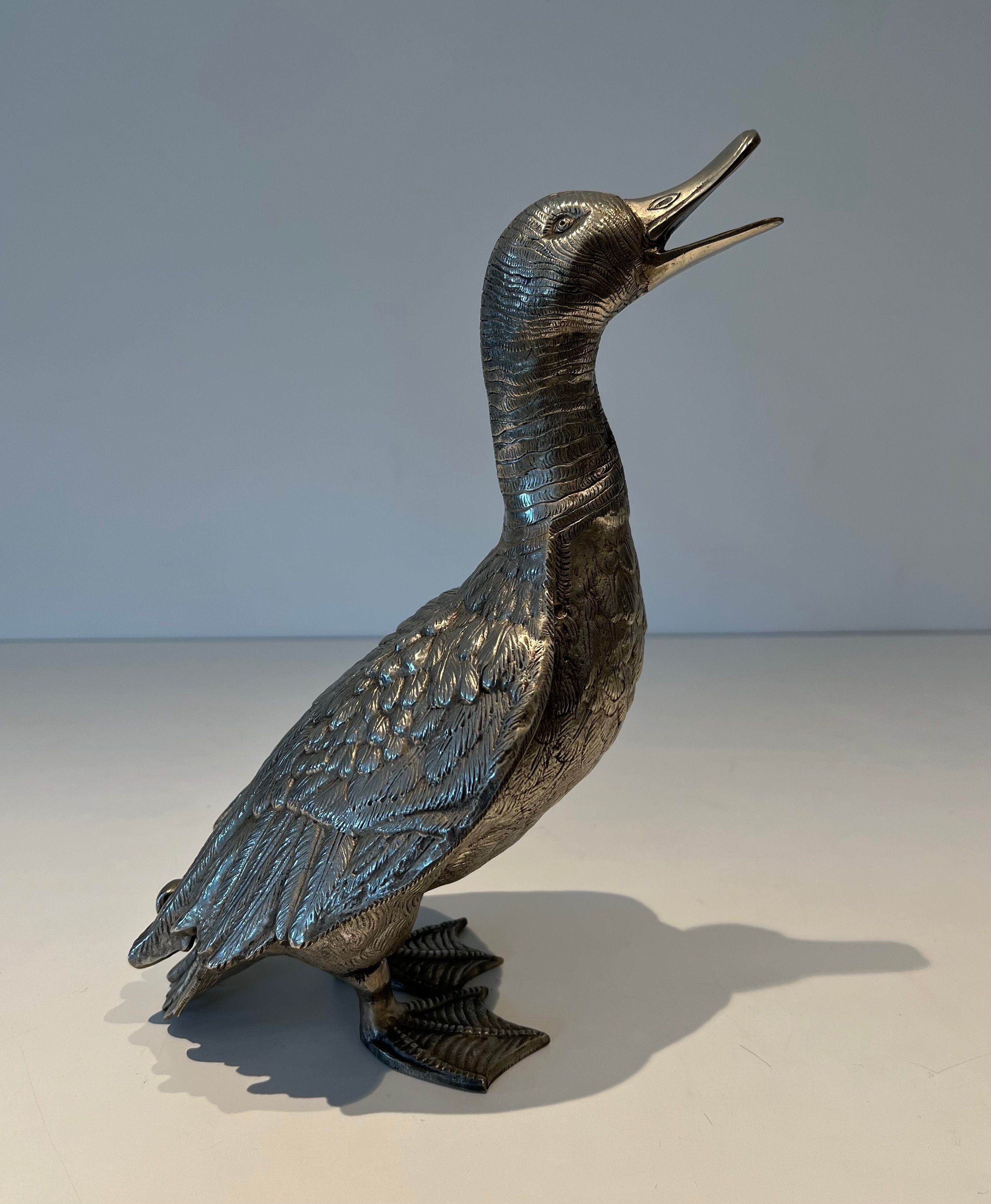 Tall Silvered Bronze Duck