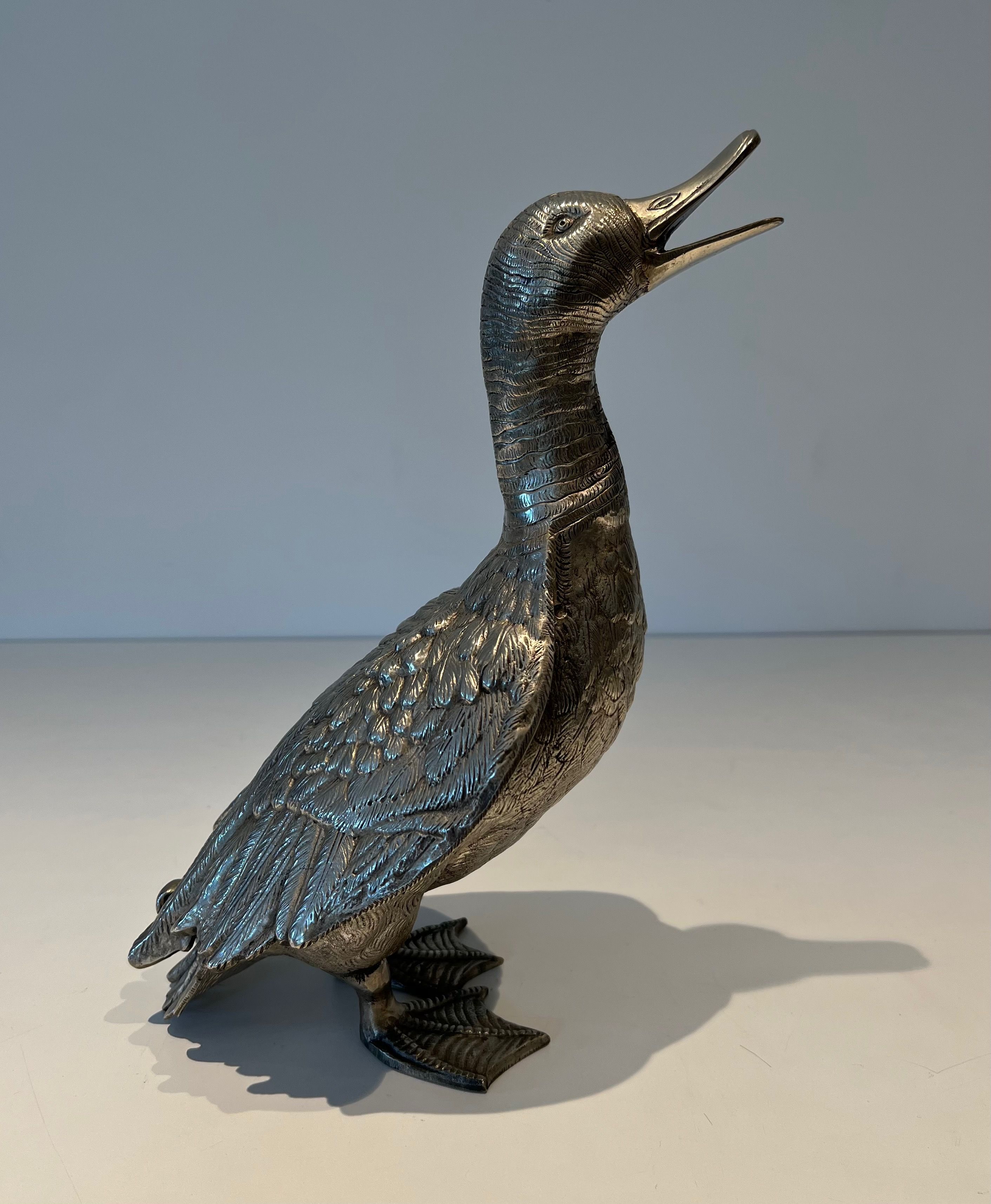 Grand Canard en Bronze Argenté