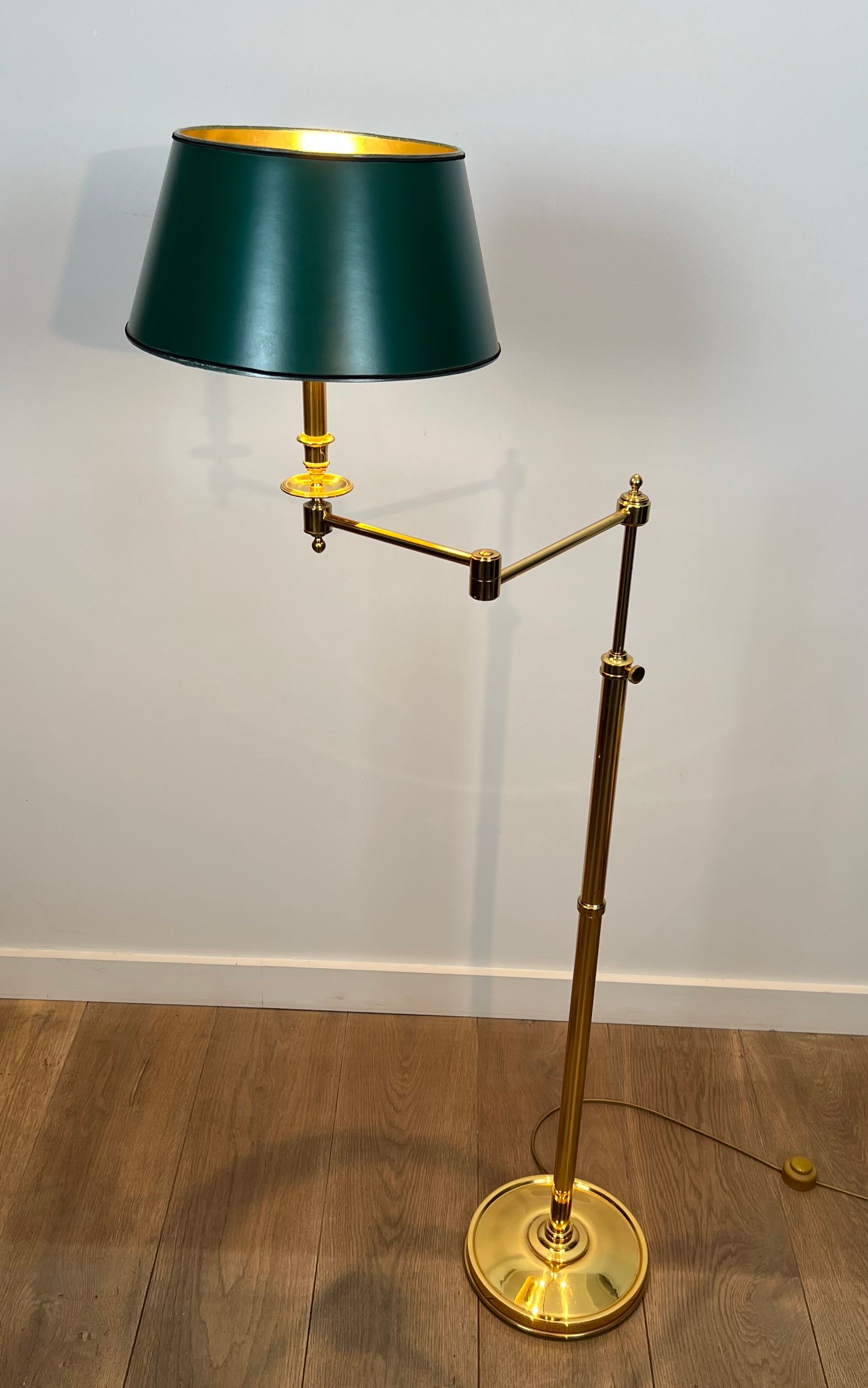 Lampe Liseuse à Bras Amovible en Laiton et Abat-Jour Vert Synthétique Façon Tôle Peinte