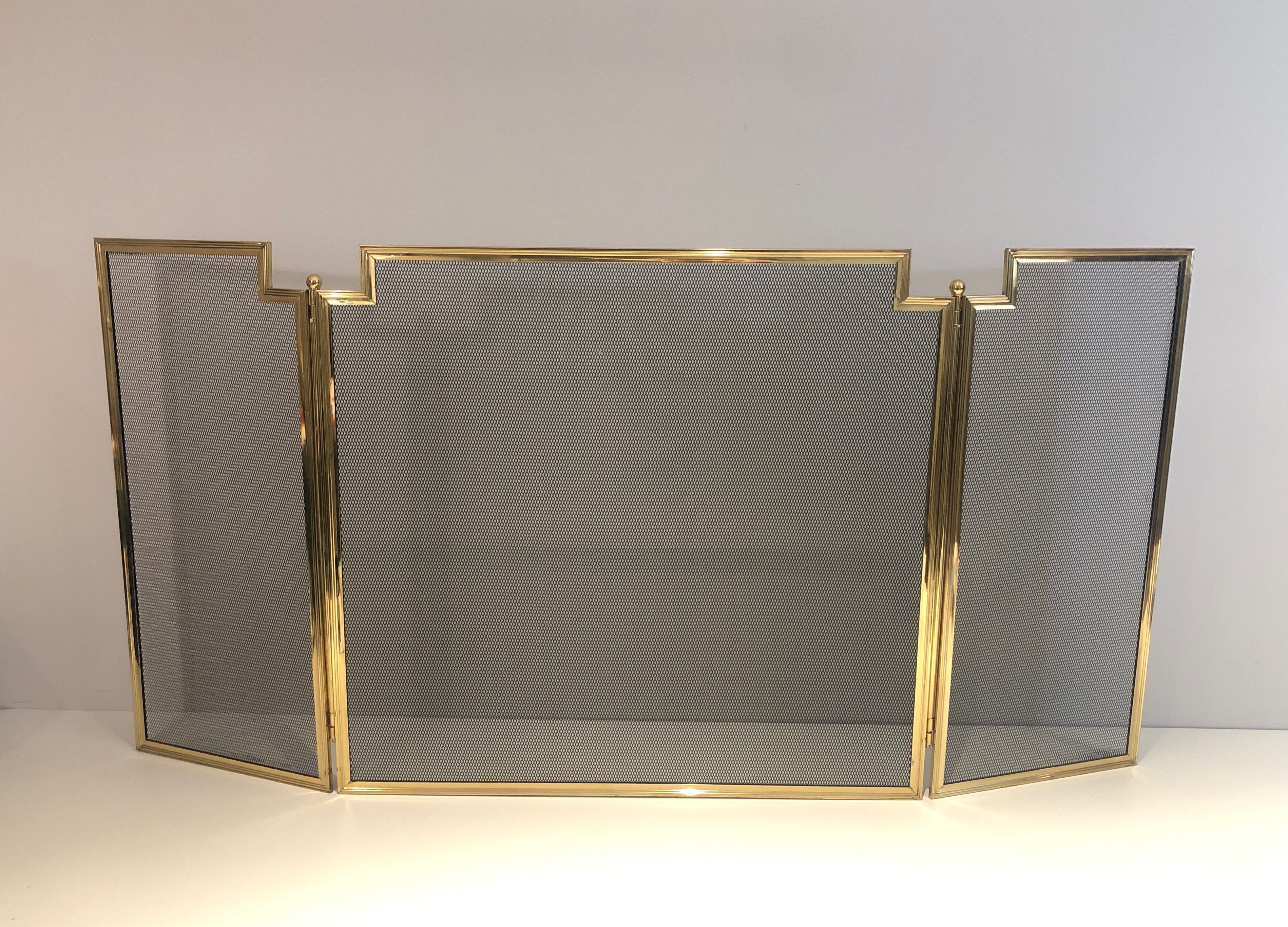 Large Brass and Grilling Fireplace Screen