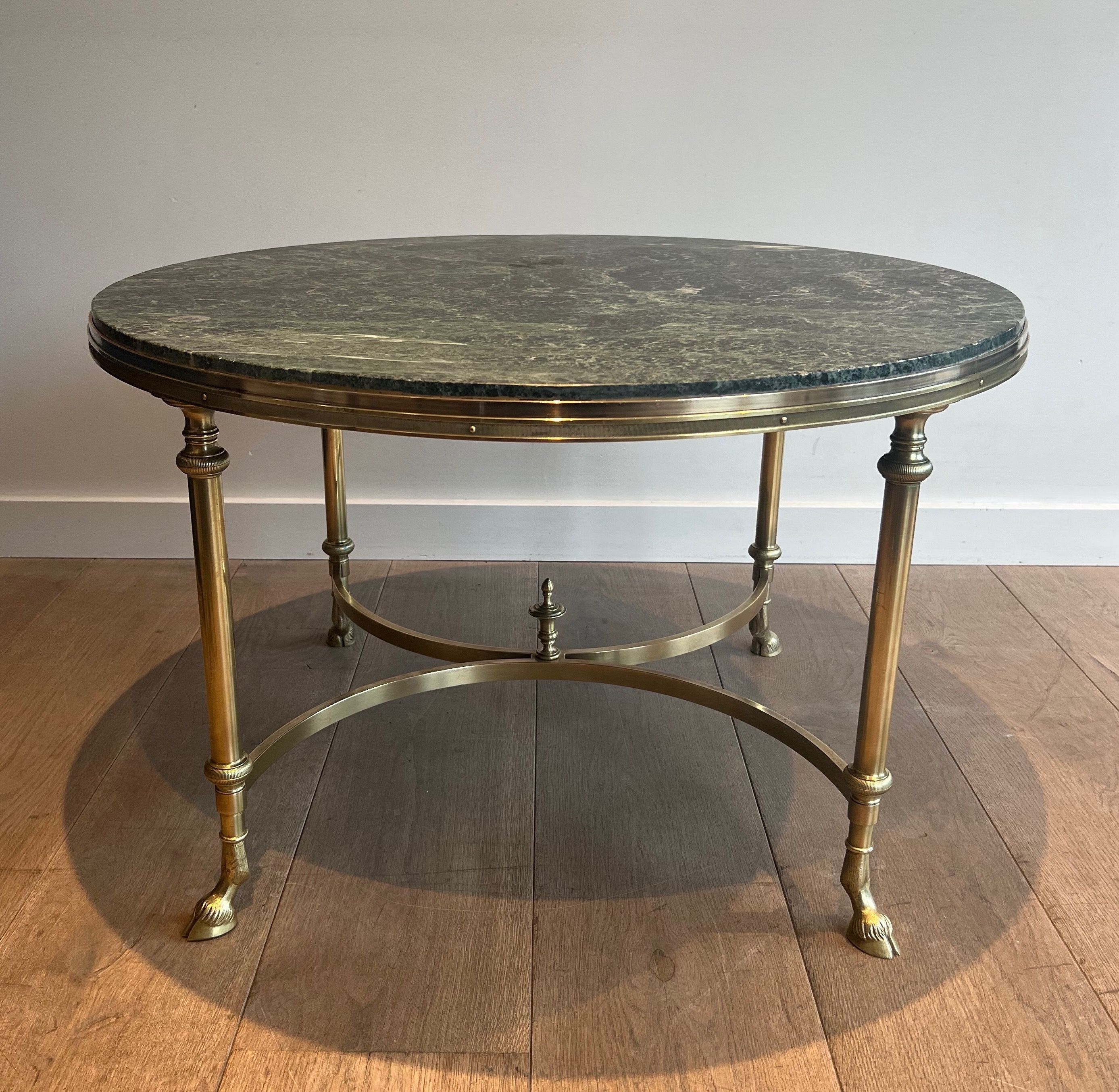 Round Bronze and Brass Coffee Table with Marble Top by Maison Jansen