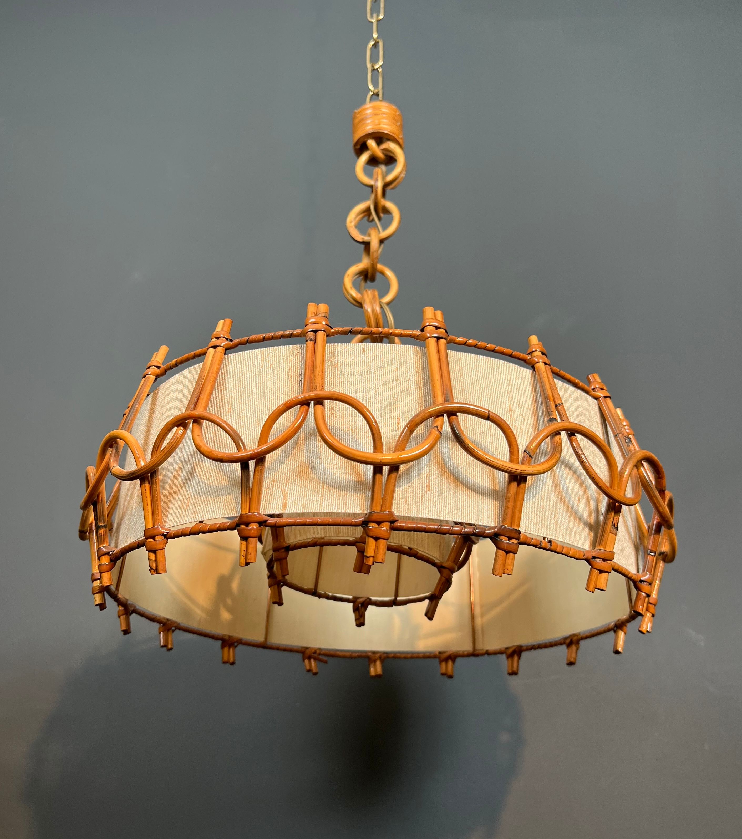 Lustre en Rotin dans le Goût d'Adrien Audoux et Frida Minet (Audoux-Minet)