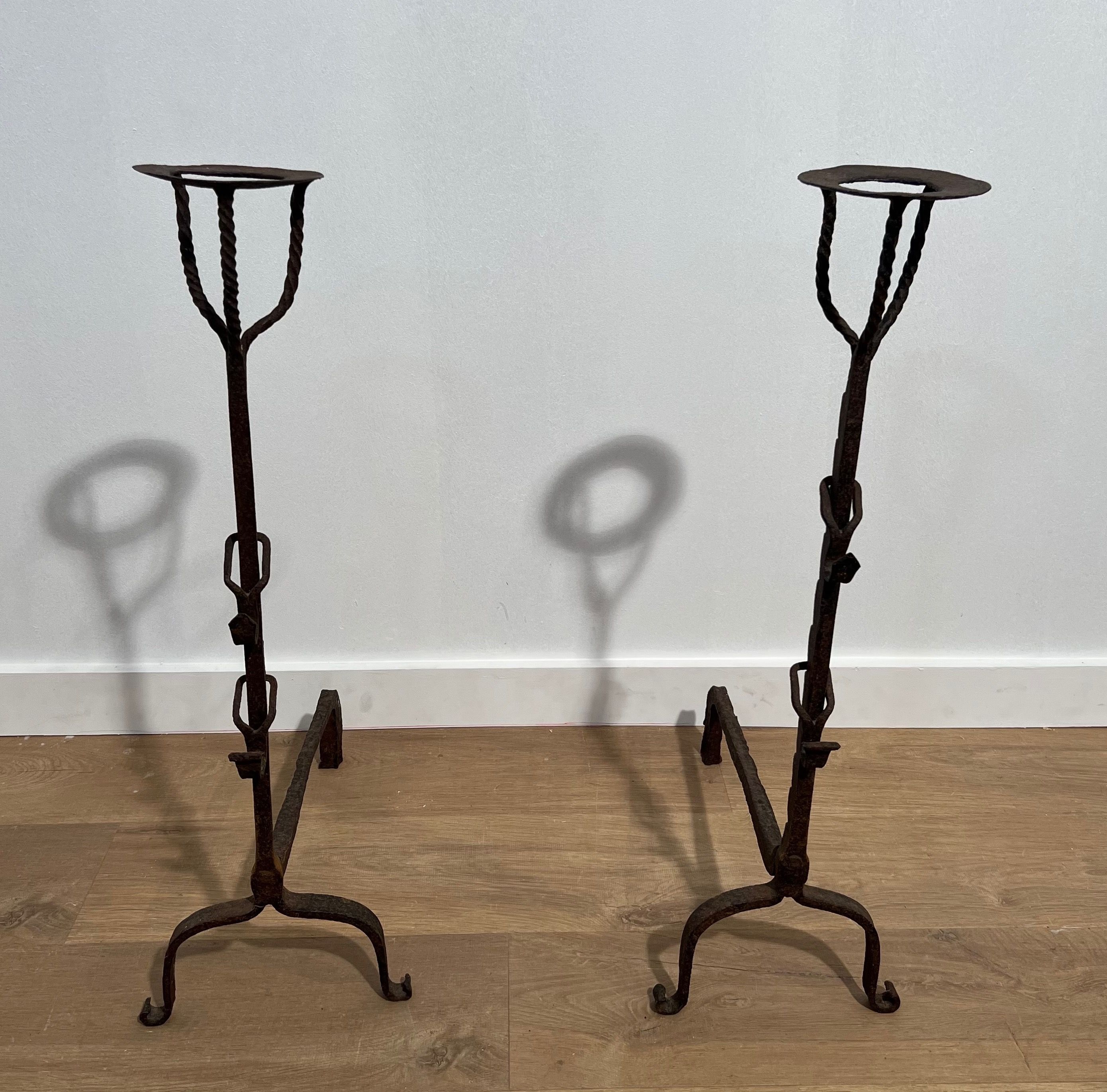 Pair of Wrought Iron Landiers (Andirons)
