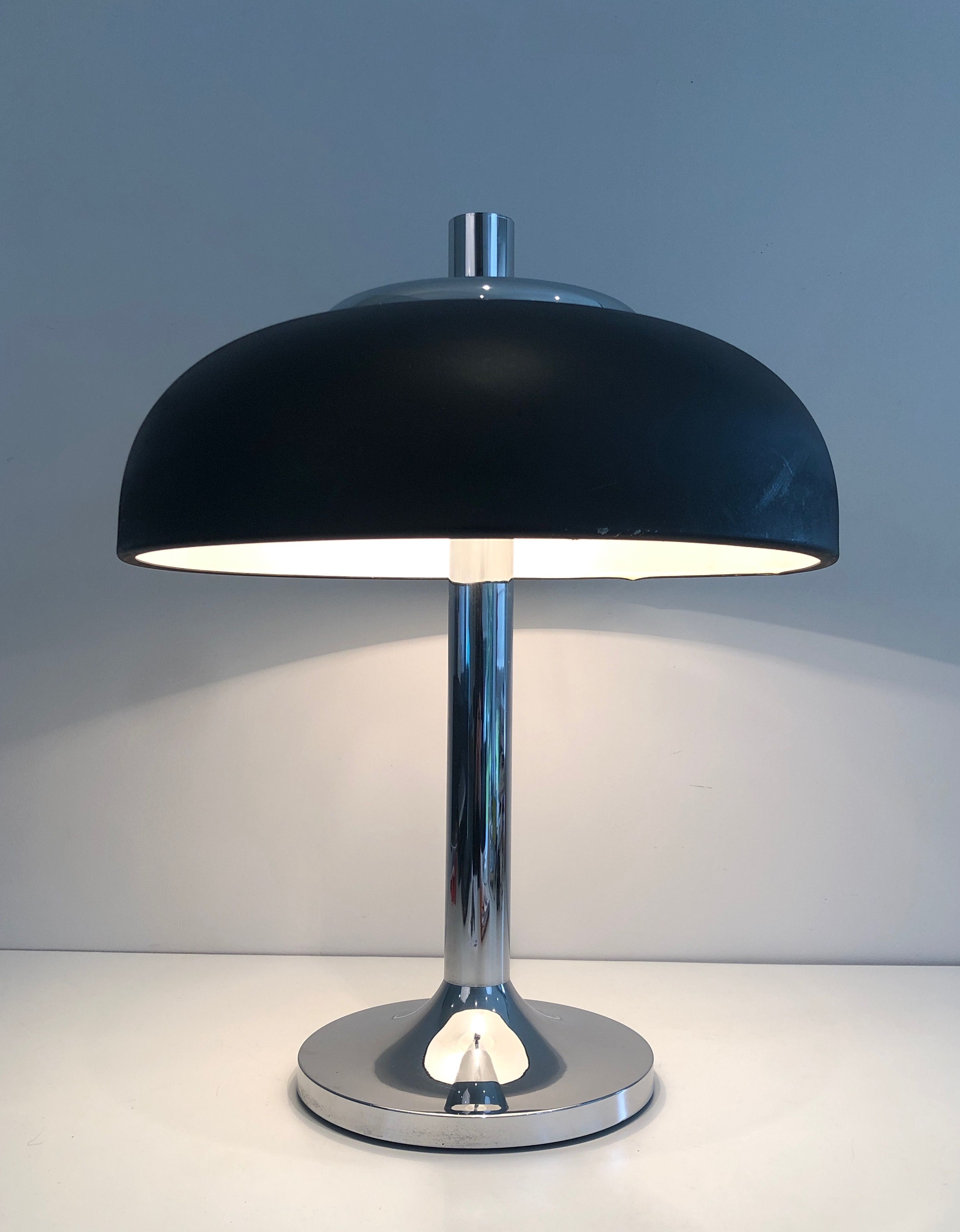 Large Chrome and Black Lacquered Design Table Lamp