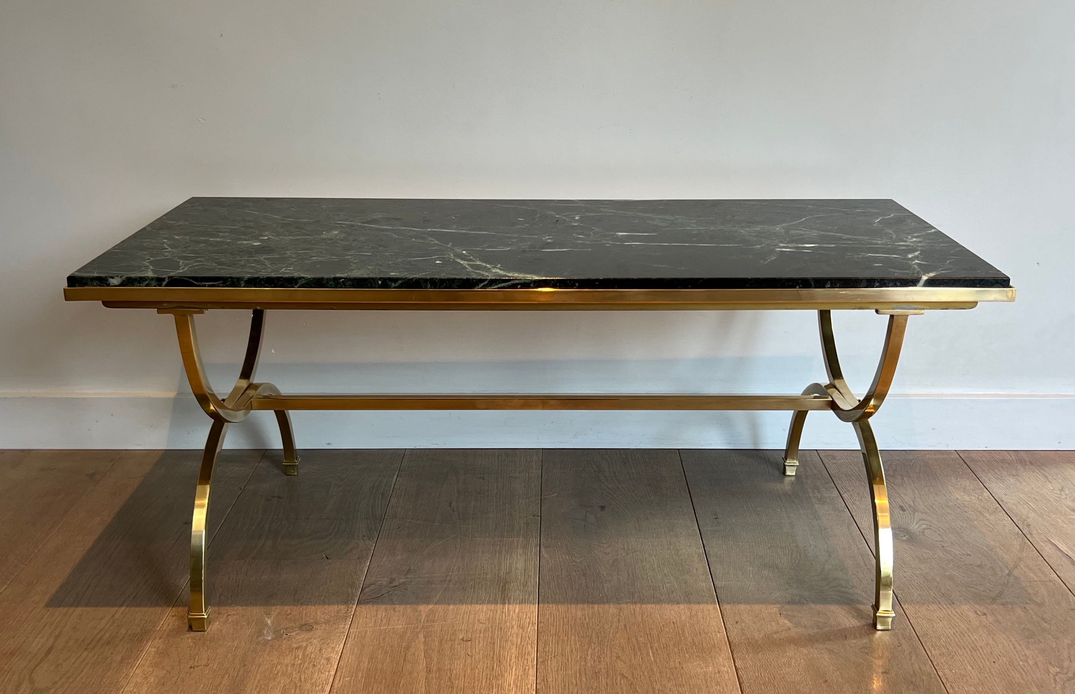 Brass Coffee Table with Marble Top by Maison Jansen