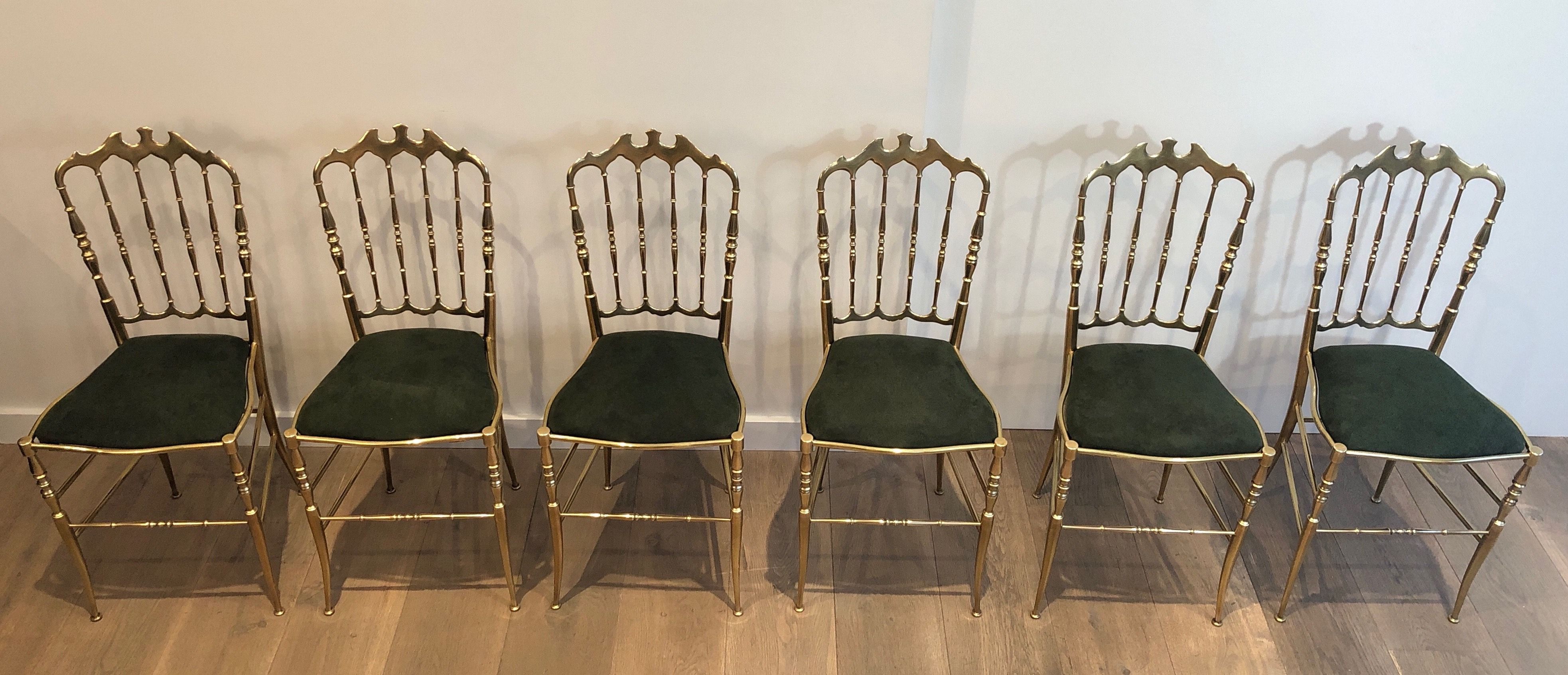 Rare Suite de 6 Chaises Chiavari en Laiton. Vers 1940