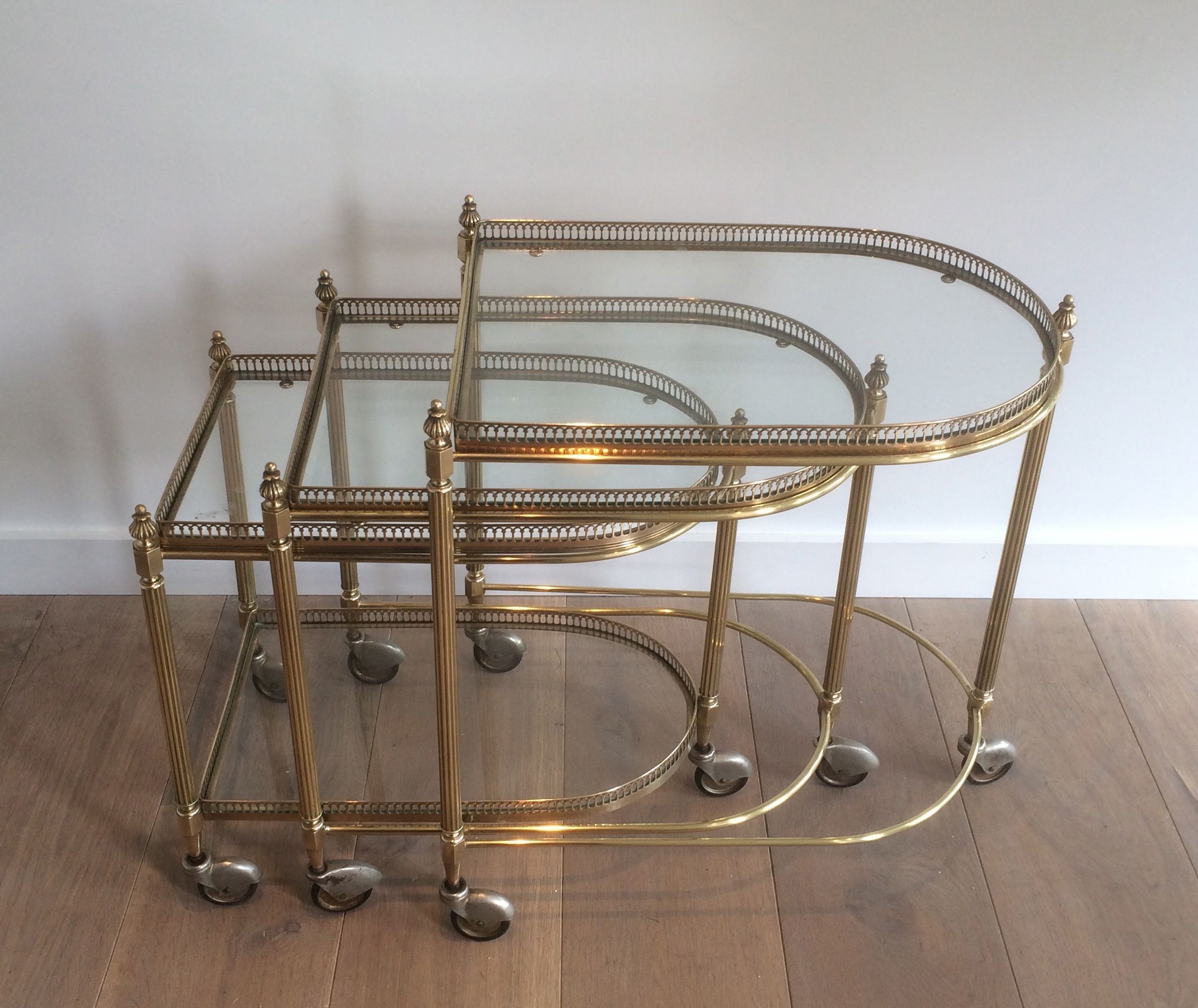 Set of 3 Silvered  Nesting Drinks Trolleys by Maison Baguès 