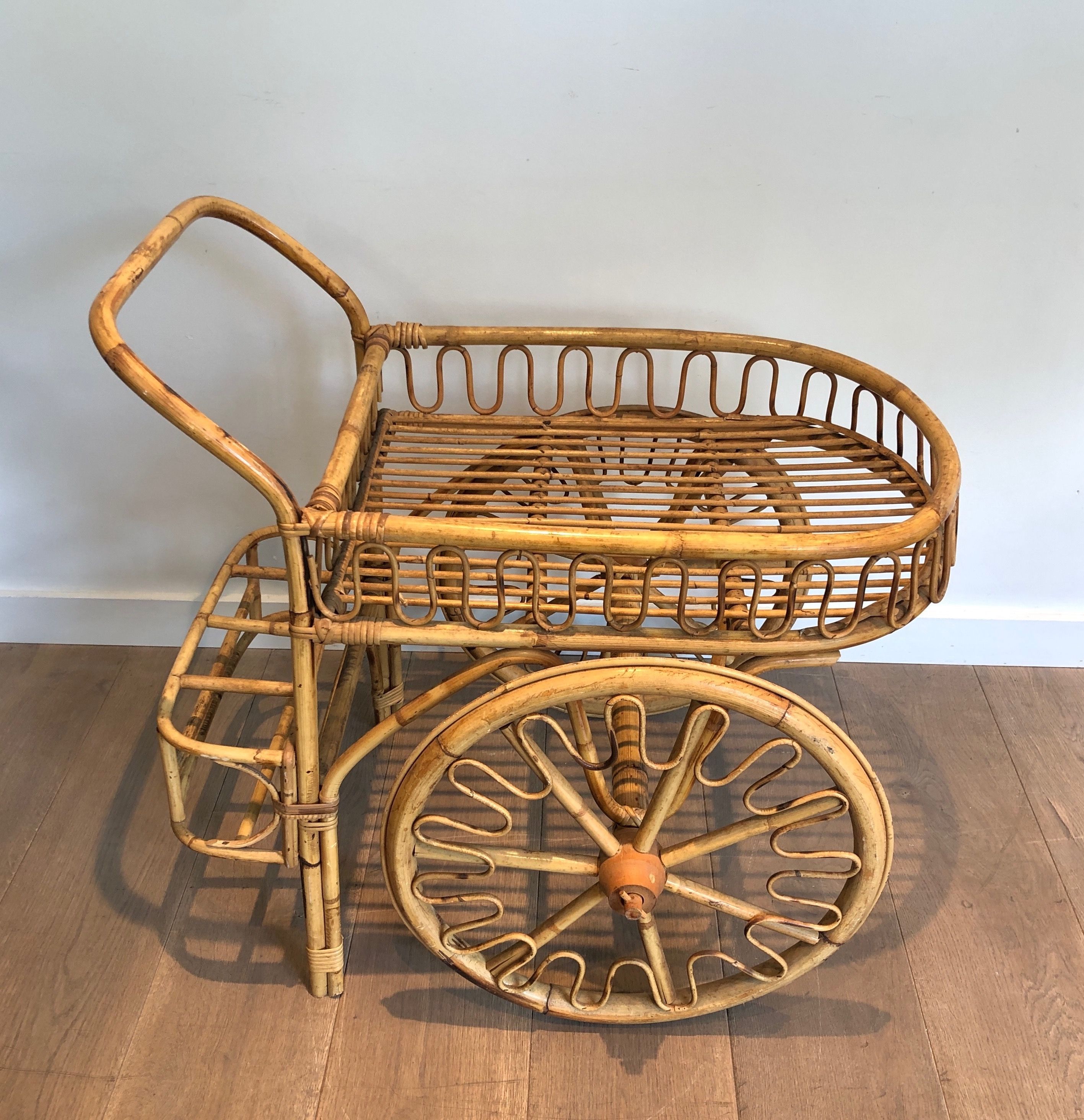 Rattan Drinks Trolley Attributed to Audoux Minet