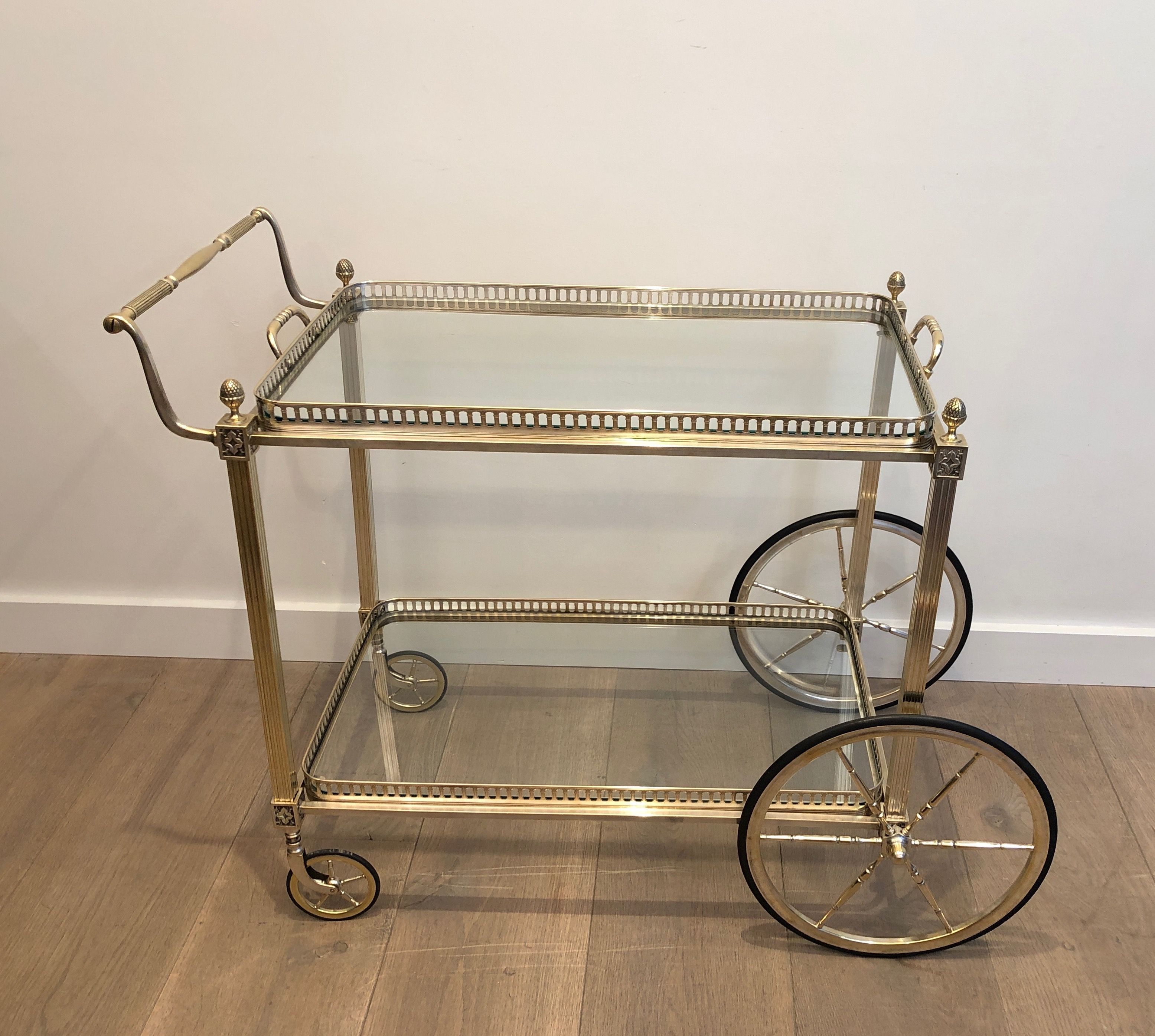 Neoclassical Style Silver Metal and Brass Drinks Trolley by Maison Bagués