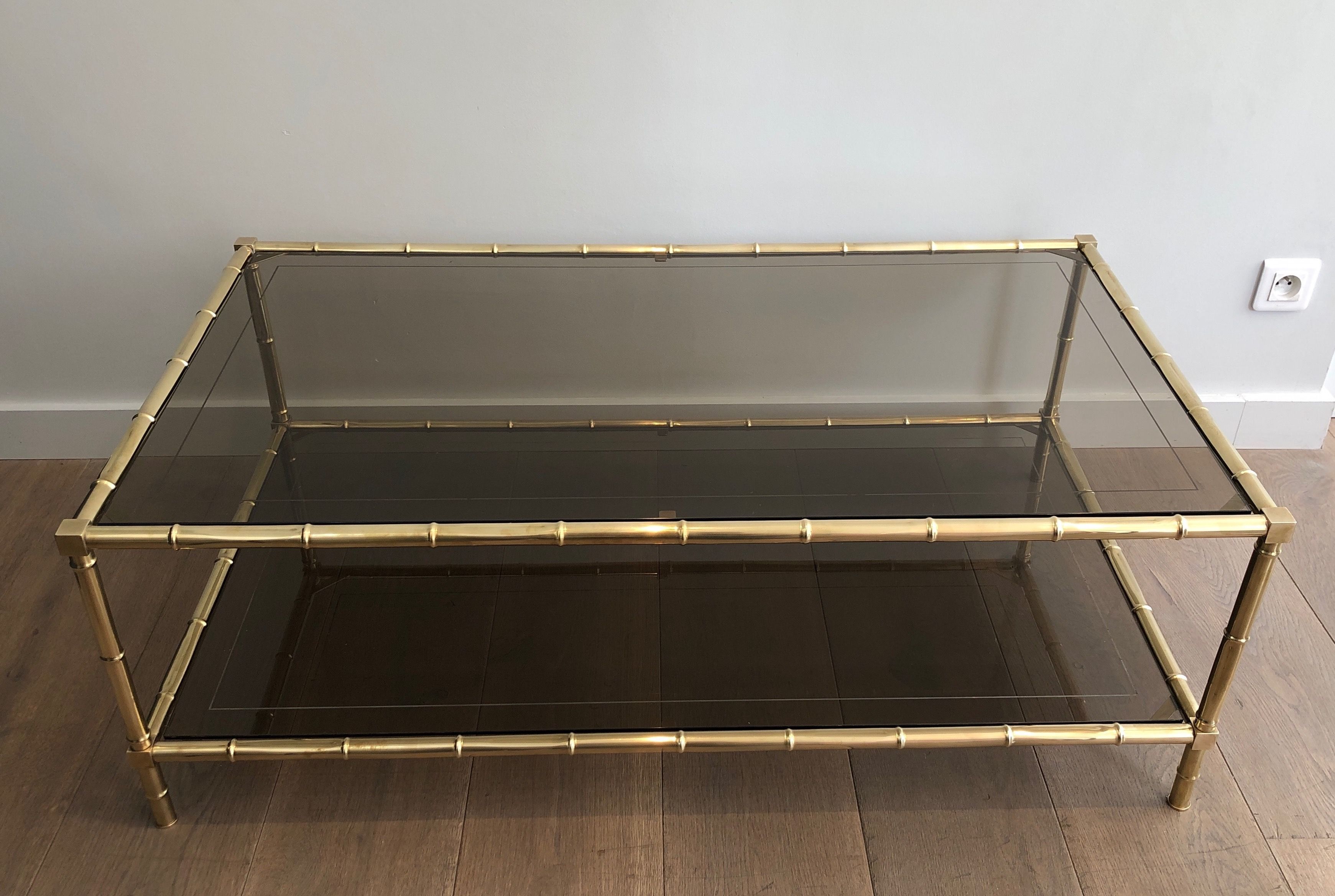 Faux-Bamboo Brass Coffee Table Attributed to Jacques Adnet