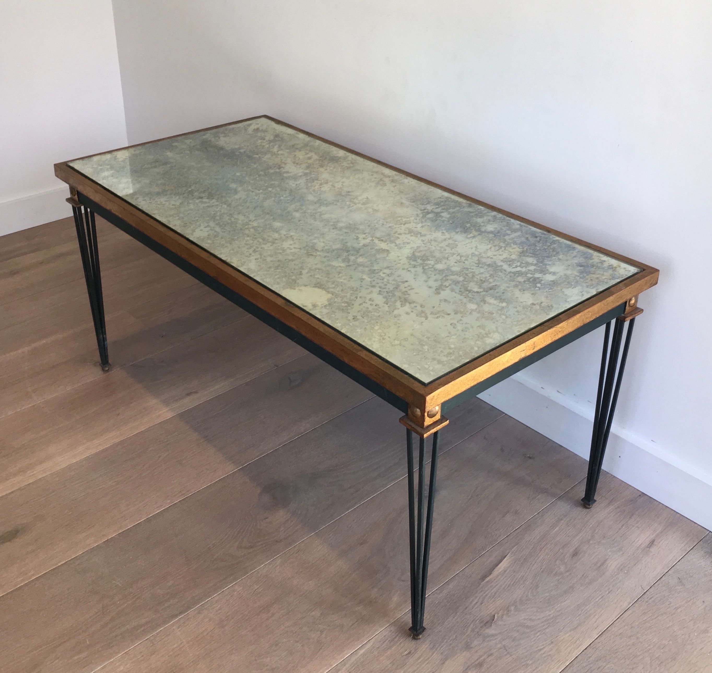 Painted and Gilt Steel Coffee Table in the style of Jacques Quinet