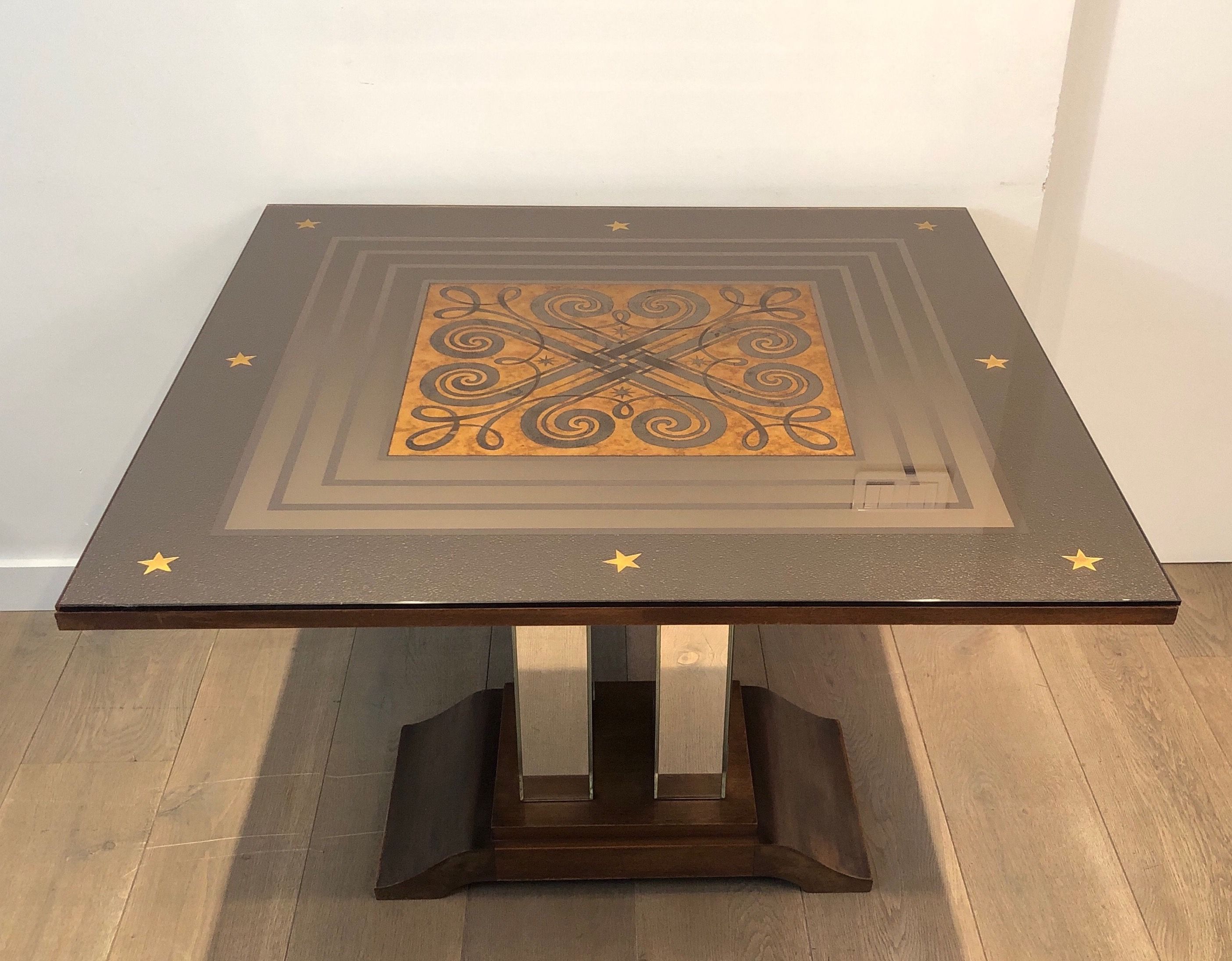 Art Deco Table Made of Eglomized Mirror Top in the Style of Jules Leleu and Max Ingrand