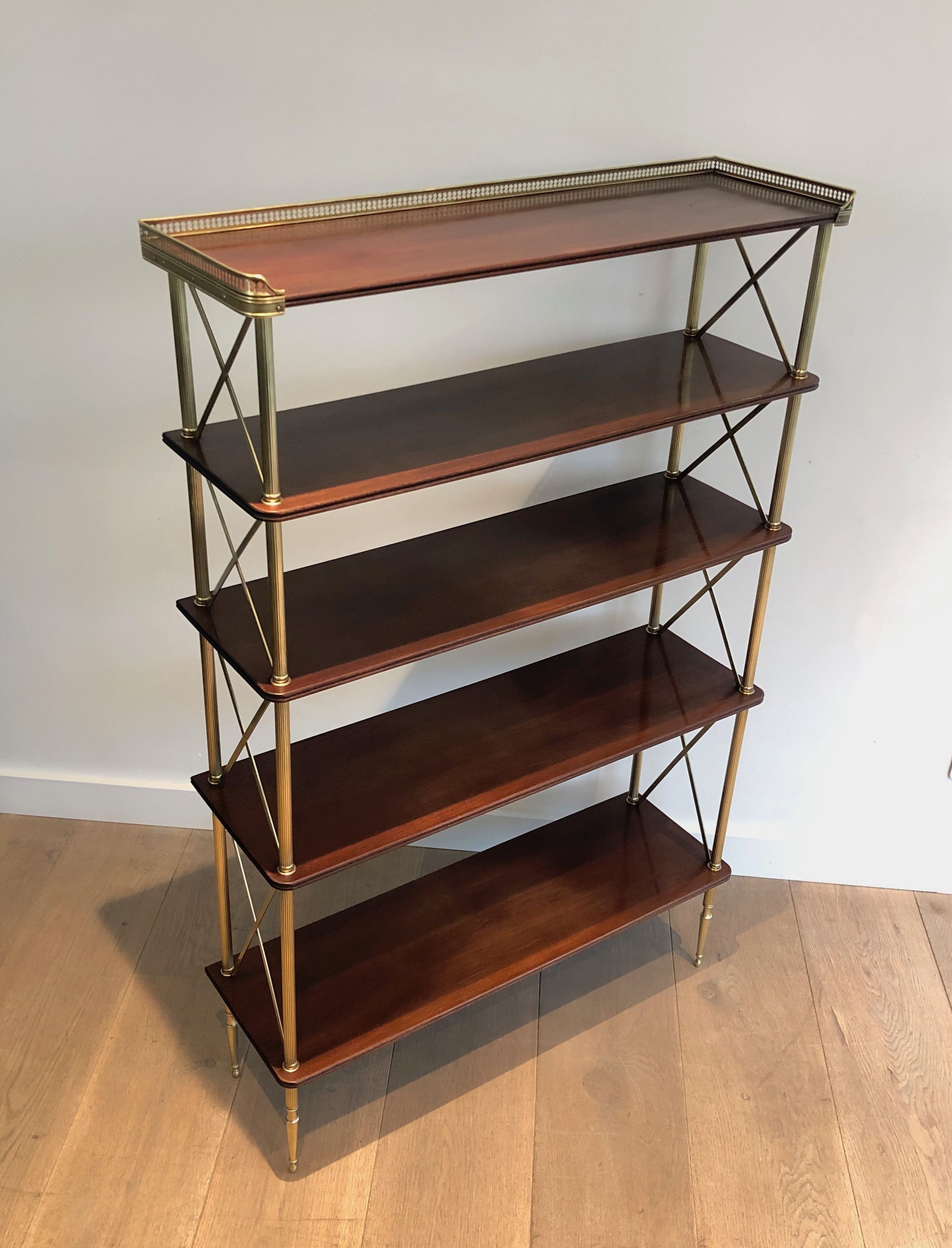 Mahogany and Brass Shelves Unit Attributed to Maison Jansen