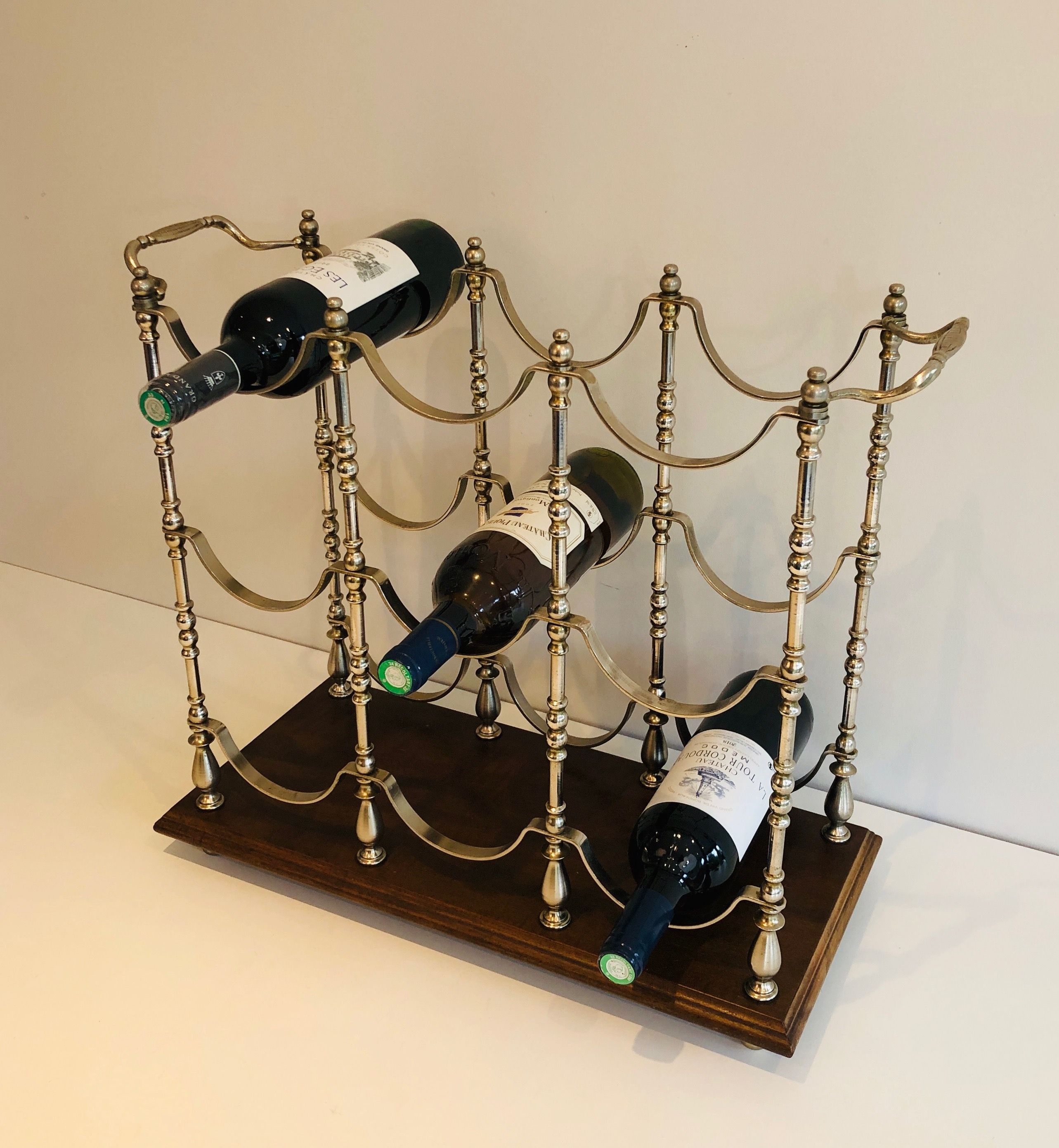 Silvered Metal and Wood Bottles Holder