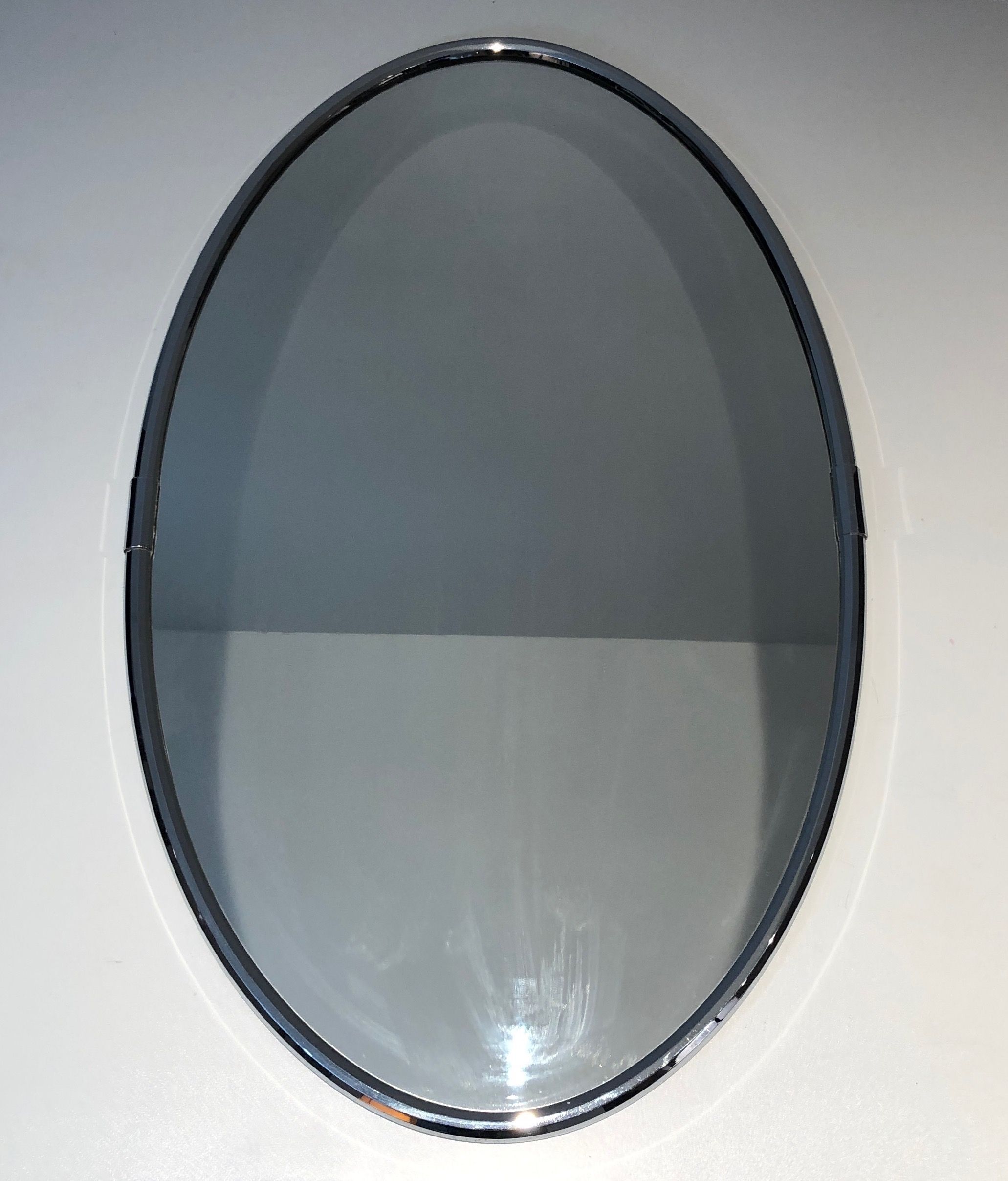 Chromed Oval Mirror in the Art Deco Style