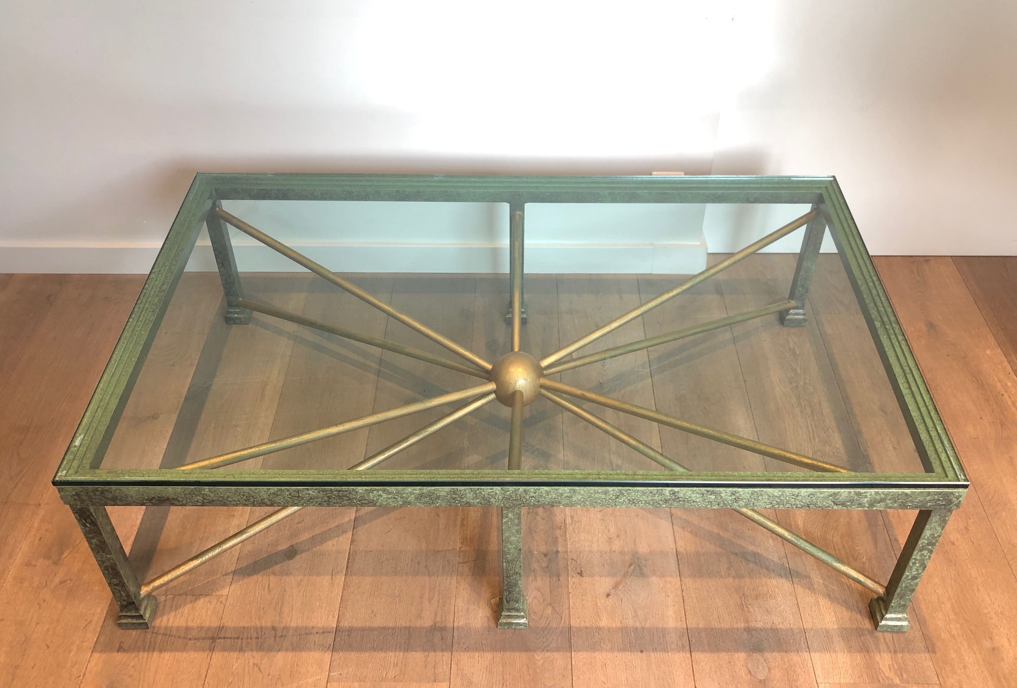 Large Patinated and Gilt Steel and Wrought Iron Coffee Table