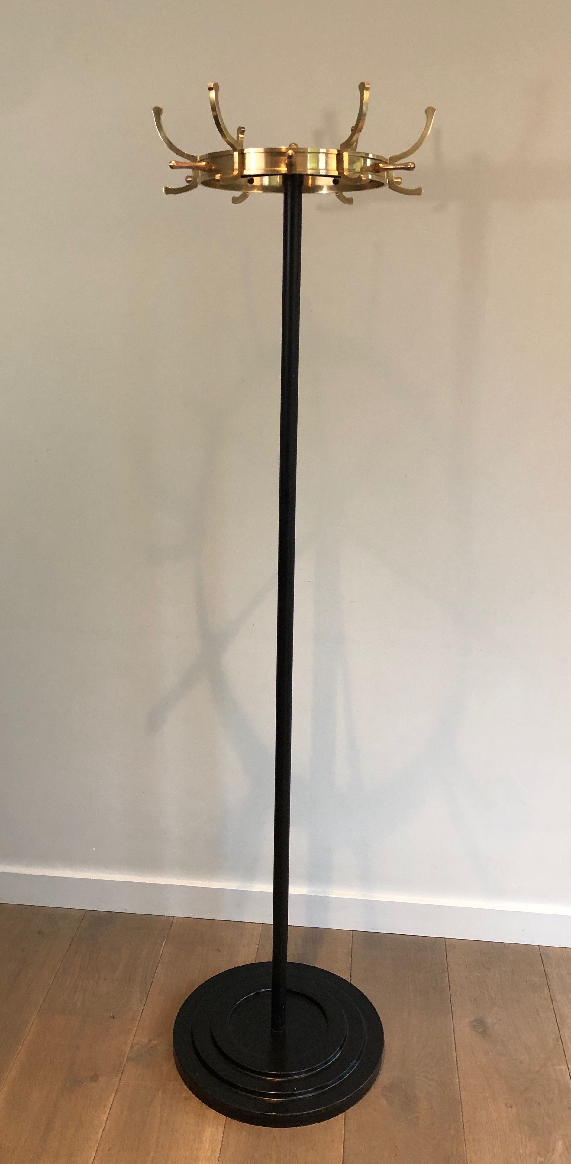 Black Lacquered Metal and Brass Coat Rack by Jacques Adnet