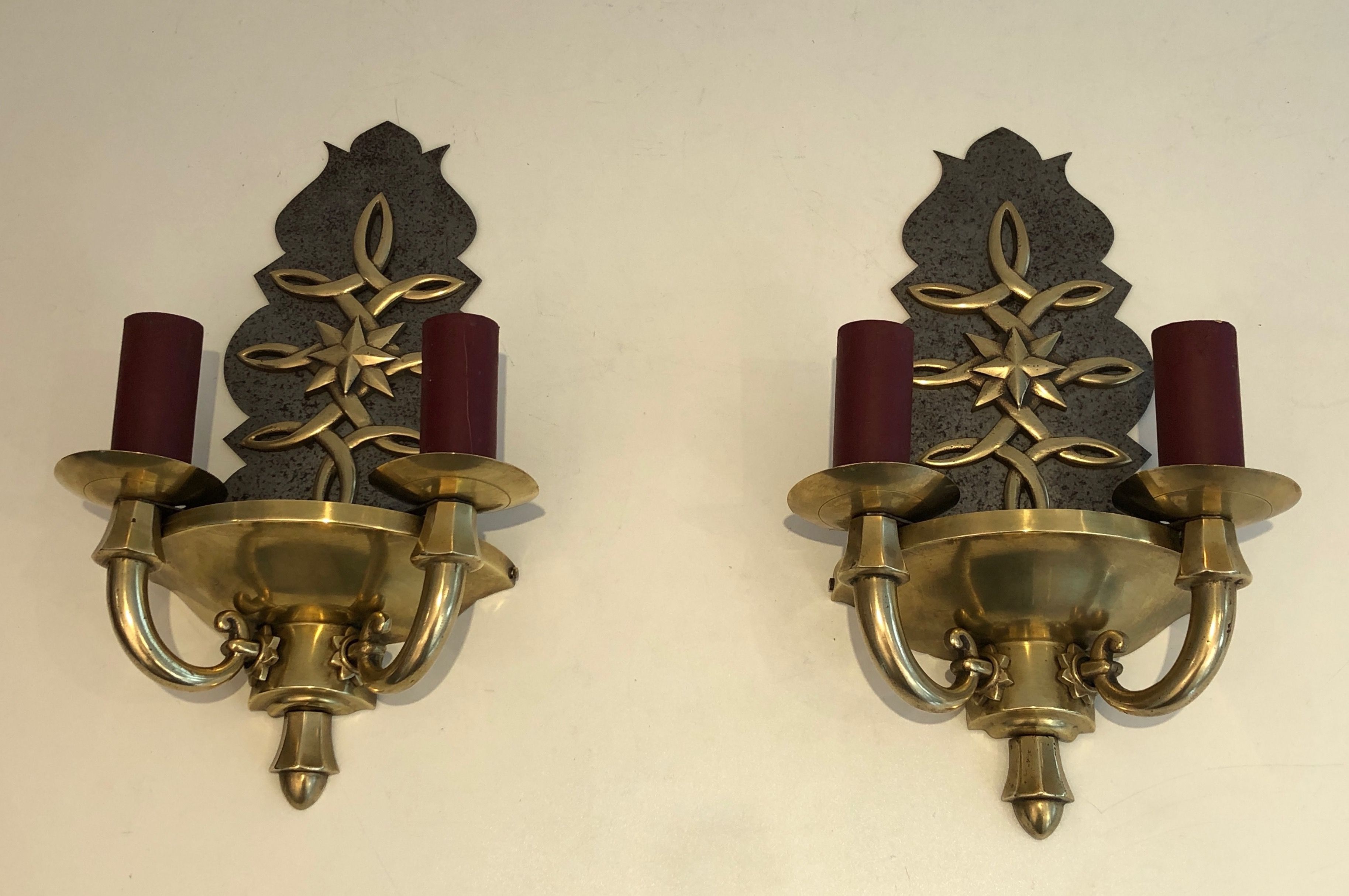 Pair of Art Deco Wall Lights in the style of Jules Leleu