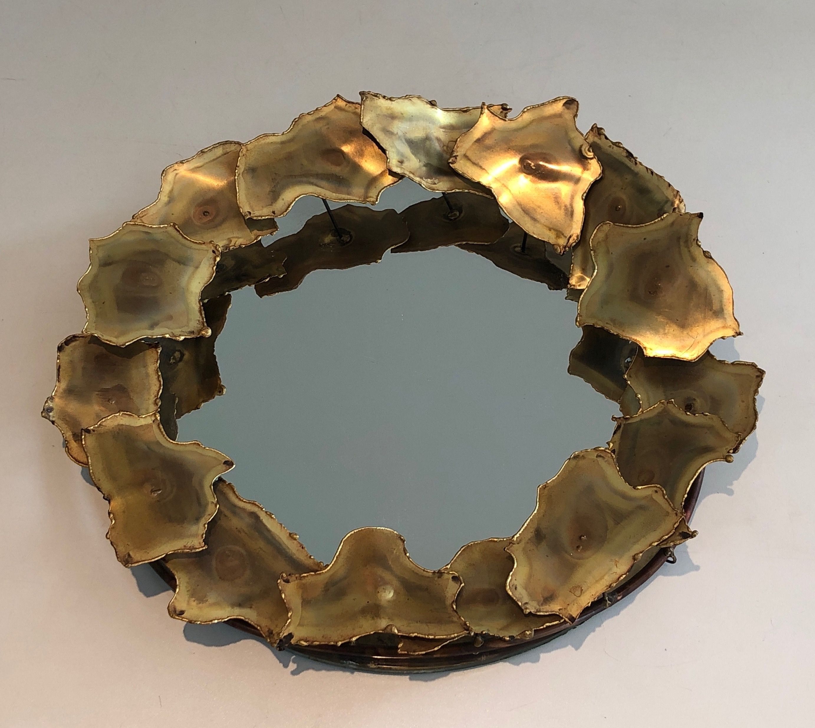 Miroir Rond Design à Feuilles de Laiton