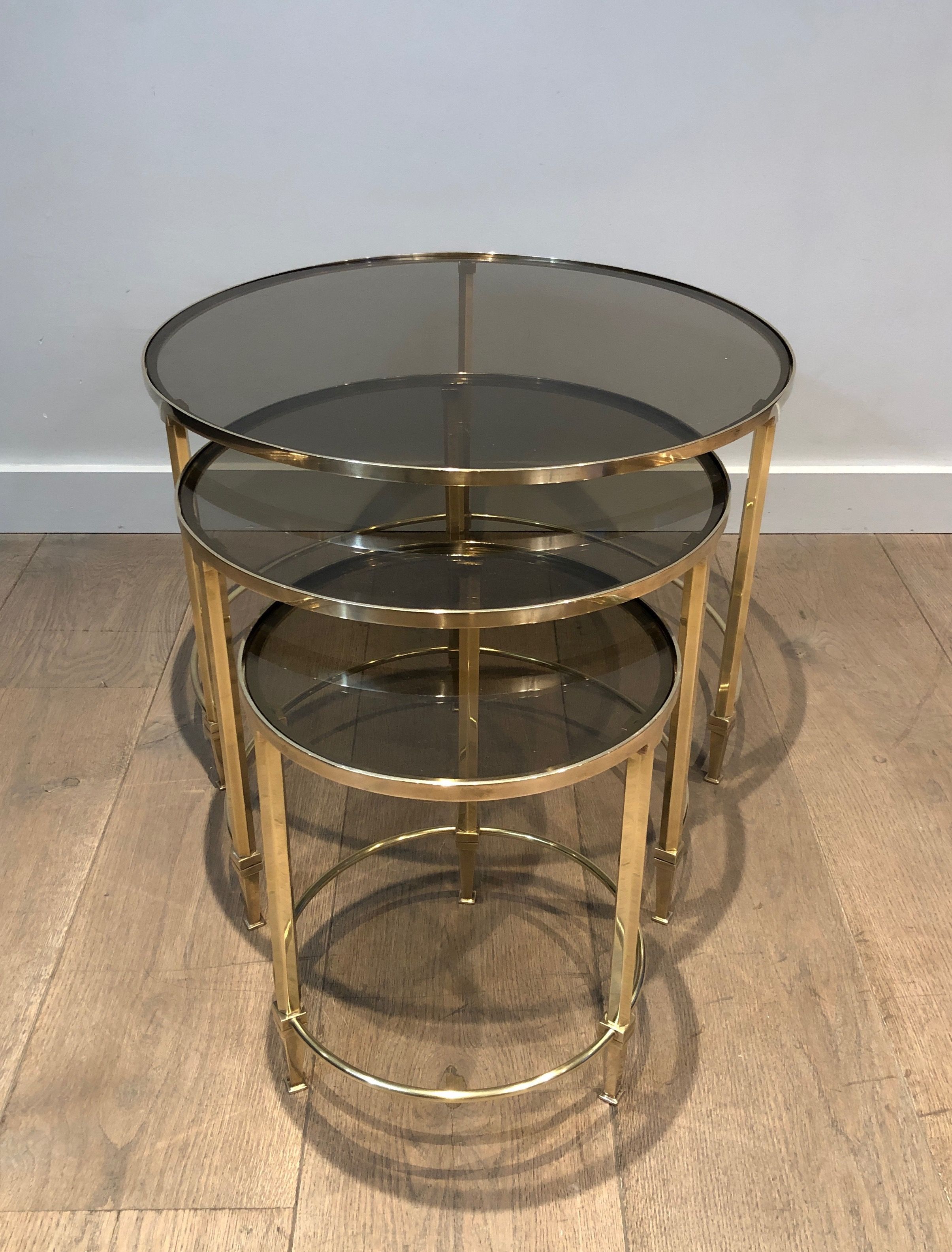 Set of 3 Round Brass Nesting Tables by Maison Ramsay