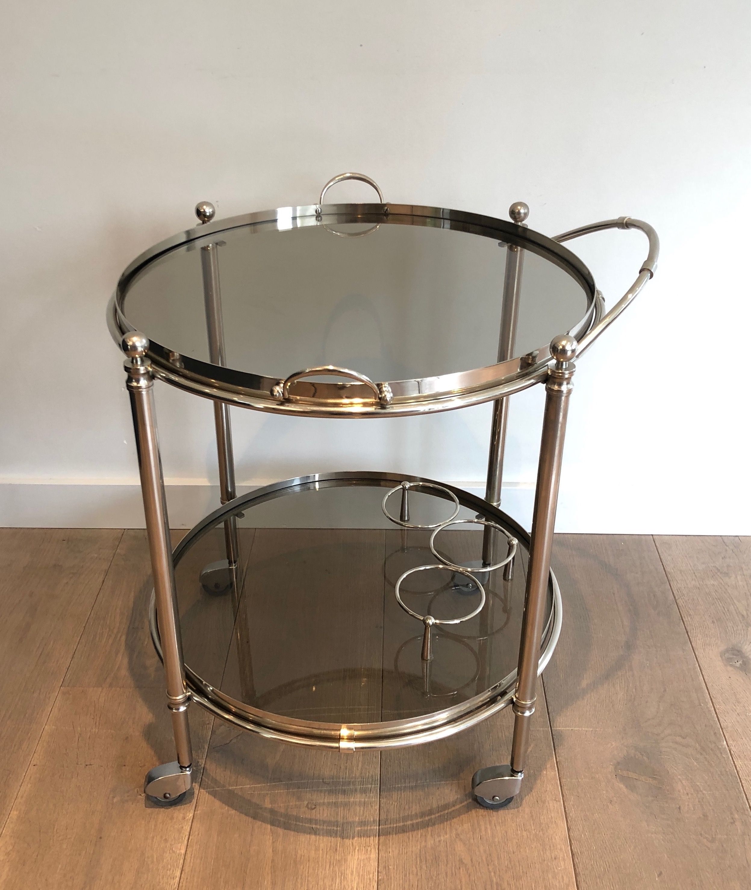 Round Silver Plated Metal Drinks Trolley