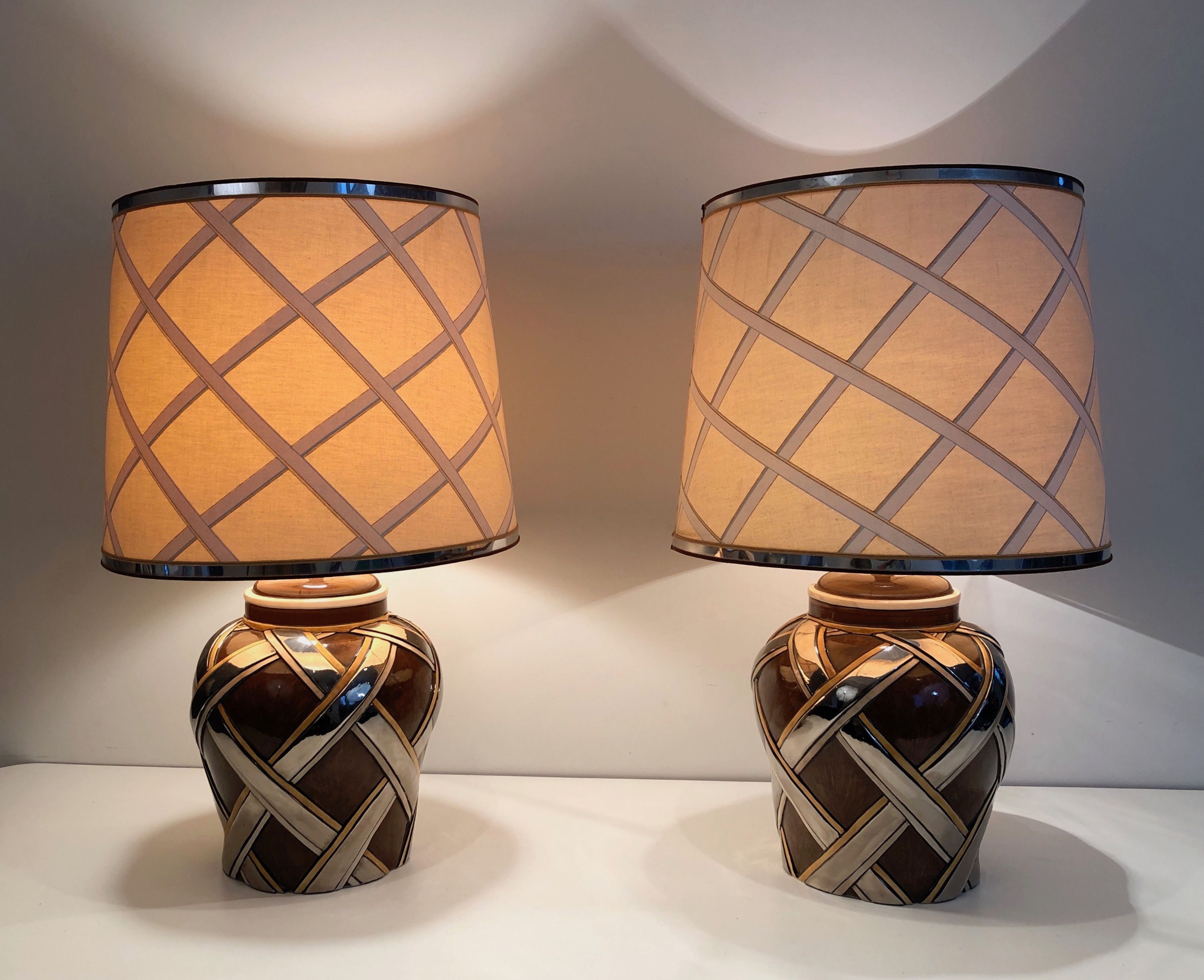 Important Pair of Ceramic Lamps. French. Circa 1970