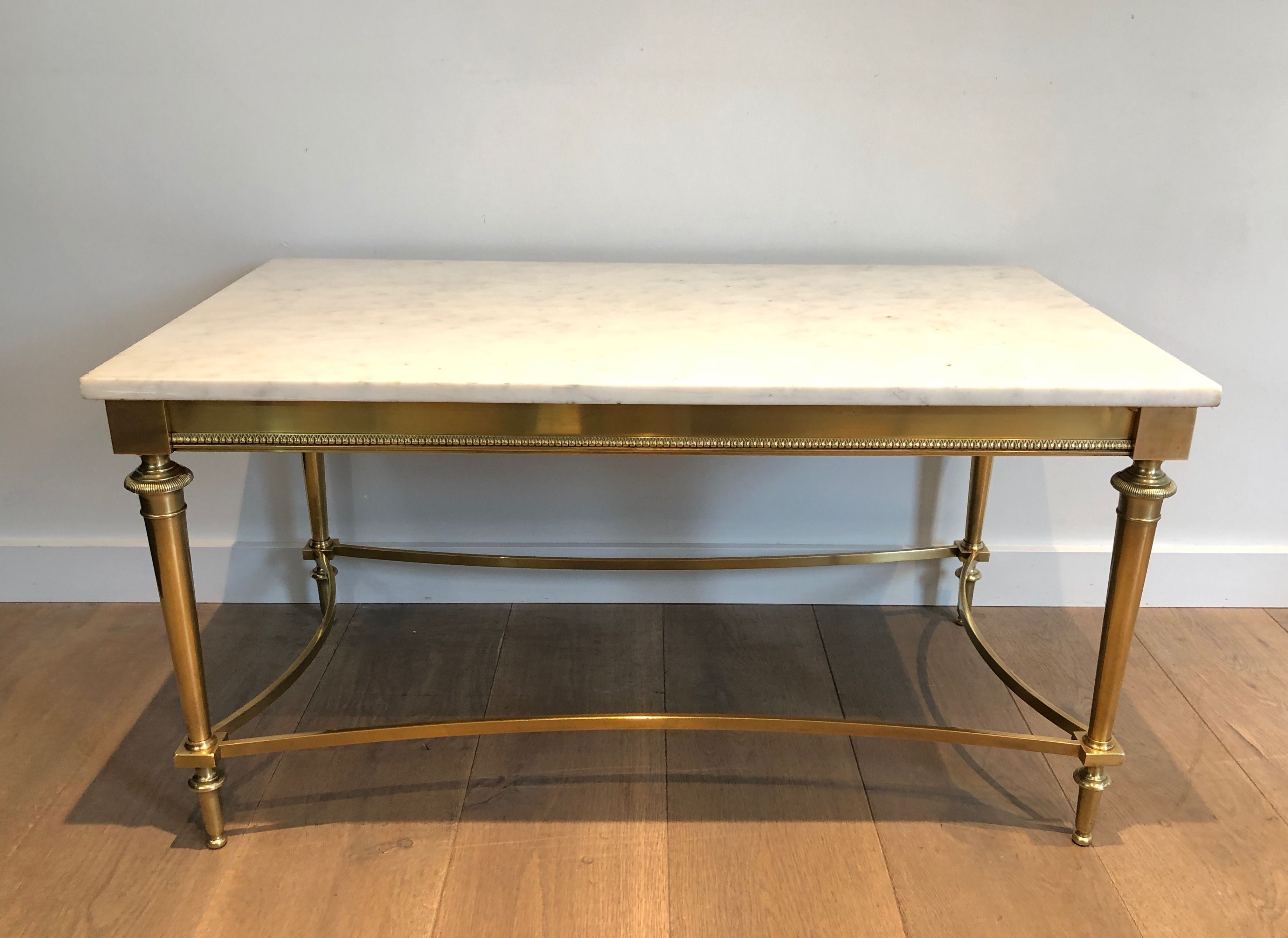 Brass Coffee Table with Carrara White Marble Top