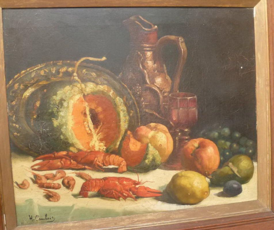 "Nature Morte" oil on canvas by H. Cauchois