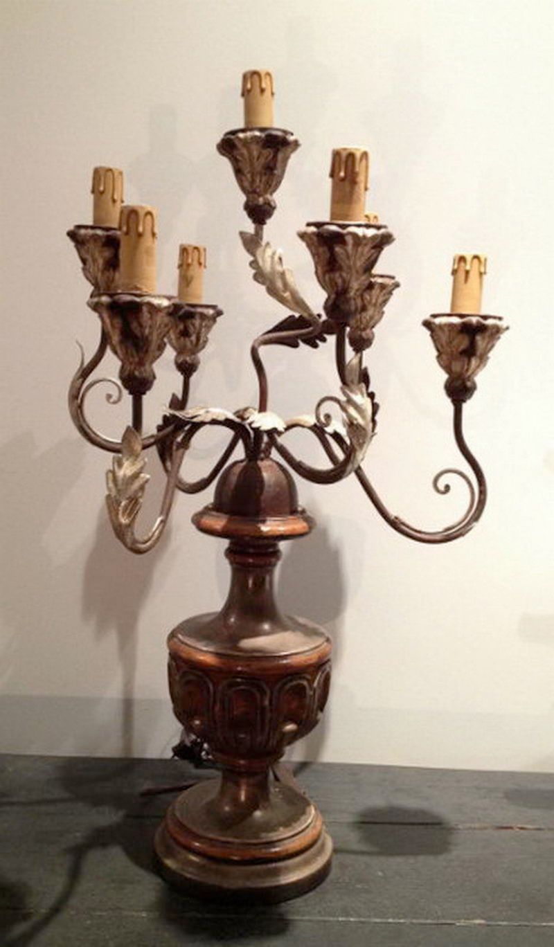 Painted wood and metal Italian candelabra. Circa 1960.