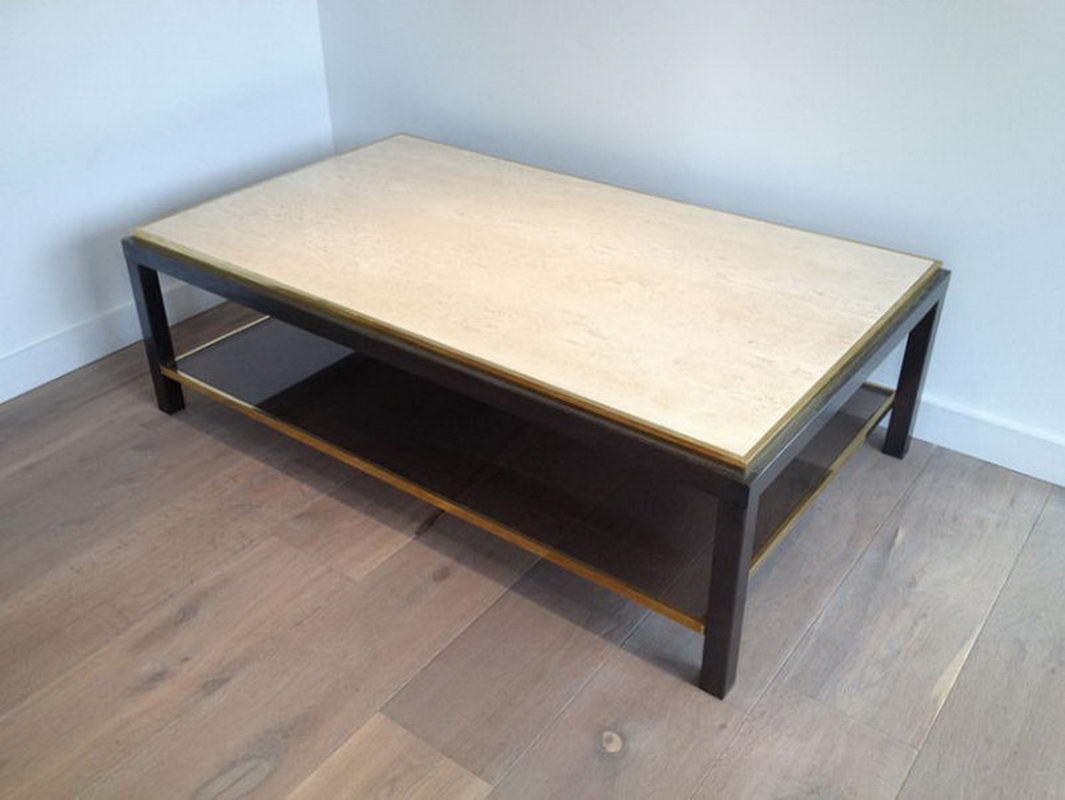 Beautiful Large Gun Metal Coffee Table with Travertine Top