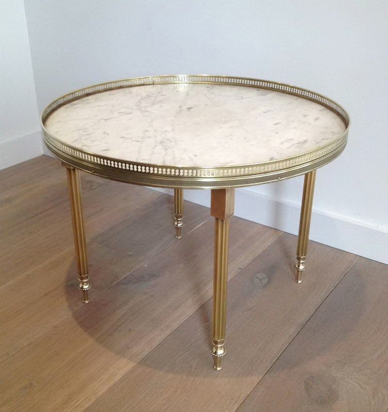 Solid Brass Round Brass and Marble Occasionable table by Maison Jansen