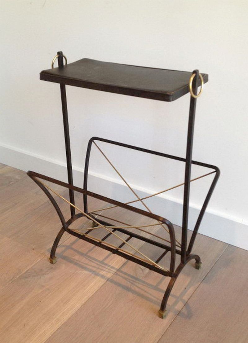 Black Metal and Brass Side Table