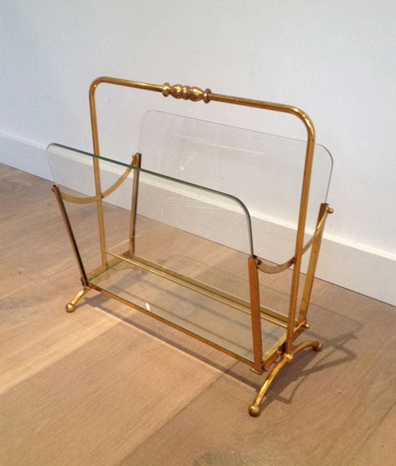 Nice Brass and Glass Magazine Rack