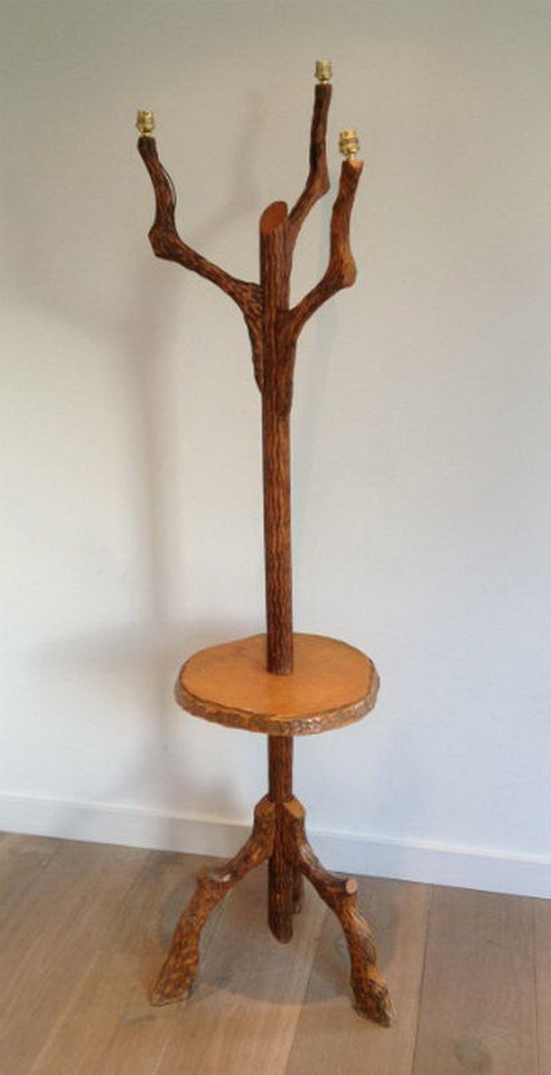 Unusual wooden faux-bois floor lamp