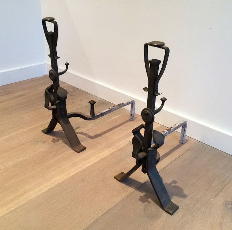 Pair of  Art and Crafts Iron Andirons