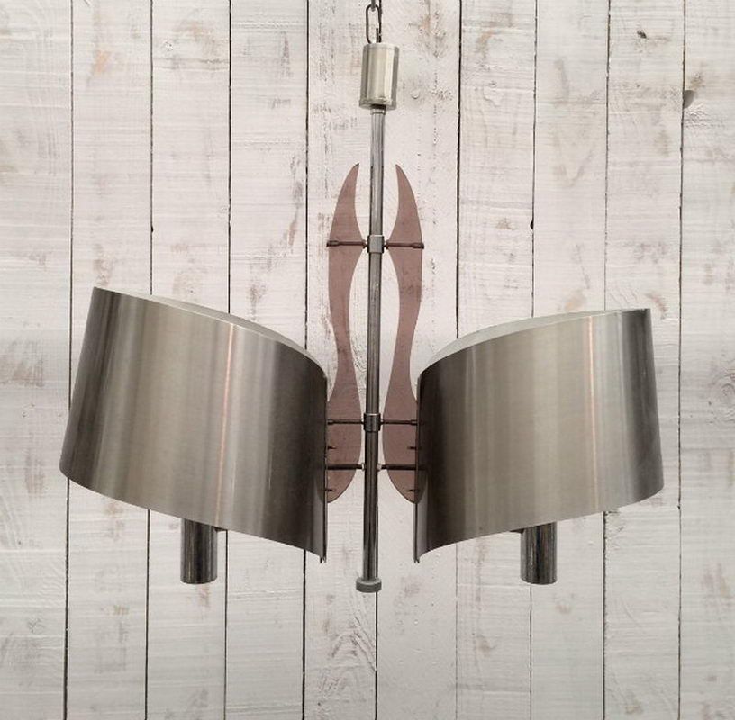 Interesting Brushed Steel and Lucite Chandelier. French Work by Maison Charles. Circa 1960