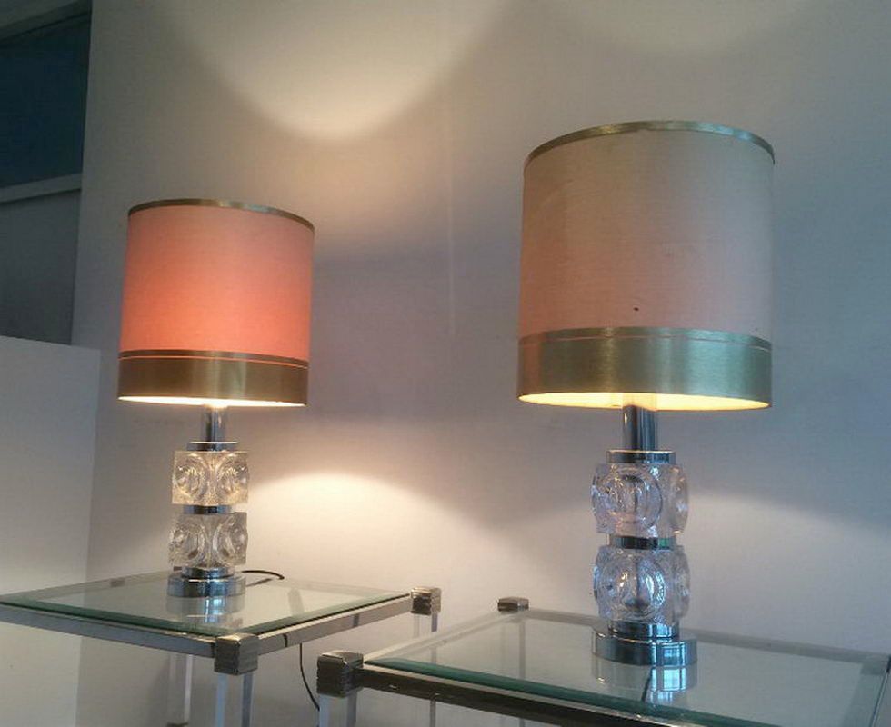 Pair of Glass and Chrome Table Lamps. Circa 1970