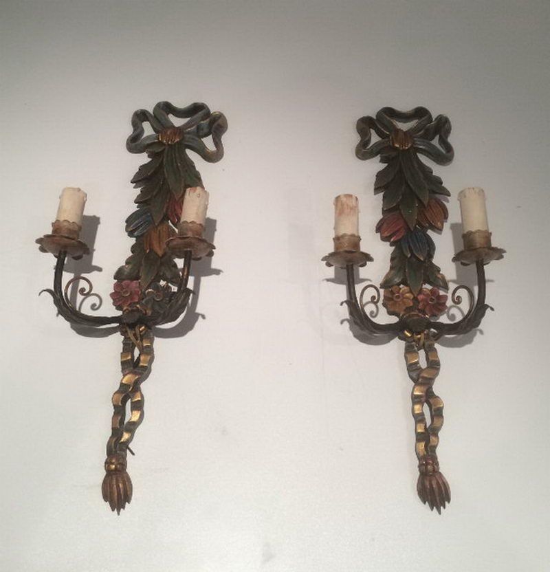 Pair of Italian painted wood wall sconces