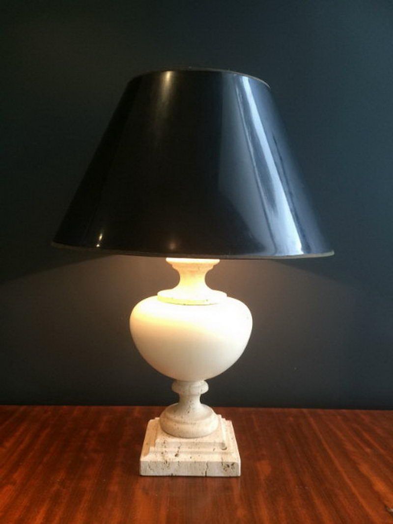 Ceramic Table Lamp on a Travertine Base