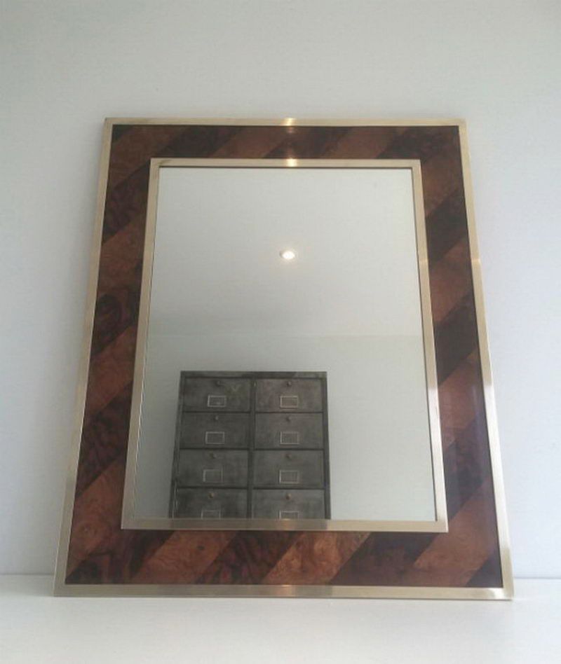 Wood Marquetry and Brass Mirror