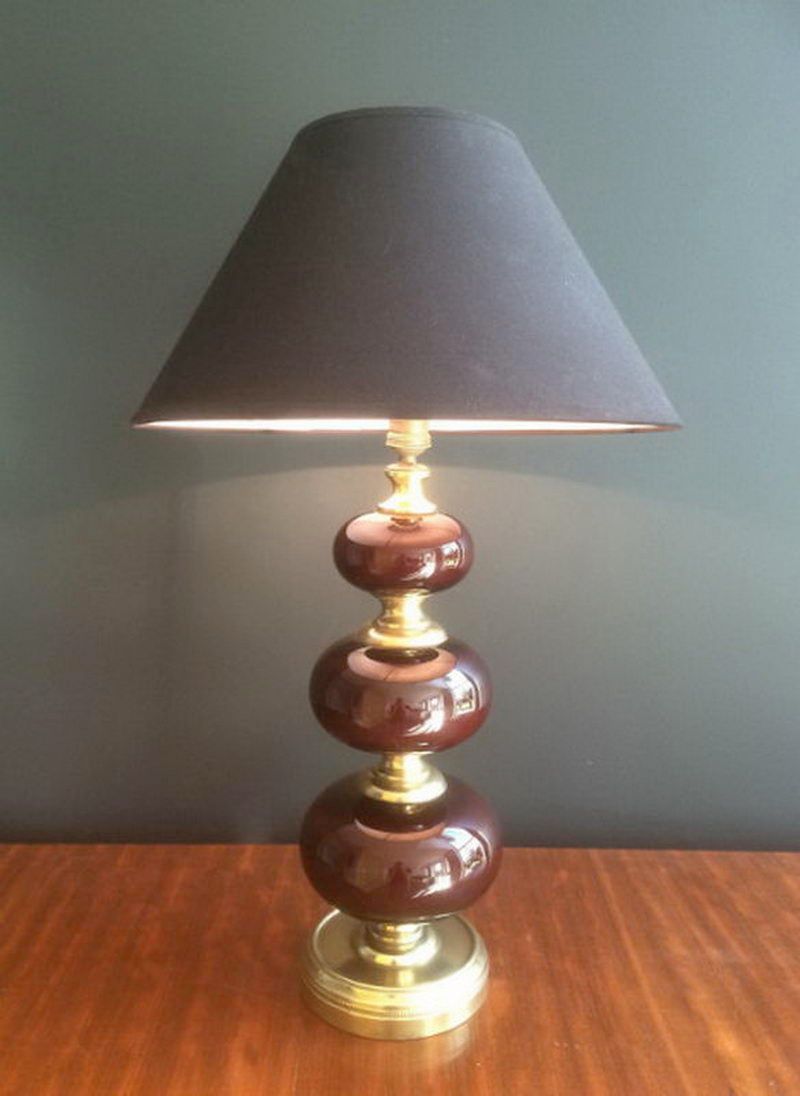 Red Glass and Brass Table Lamp