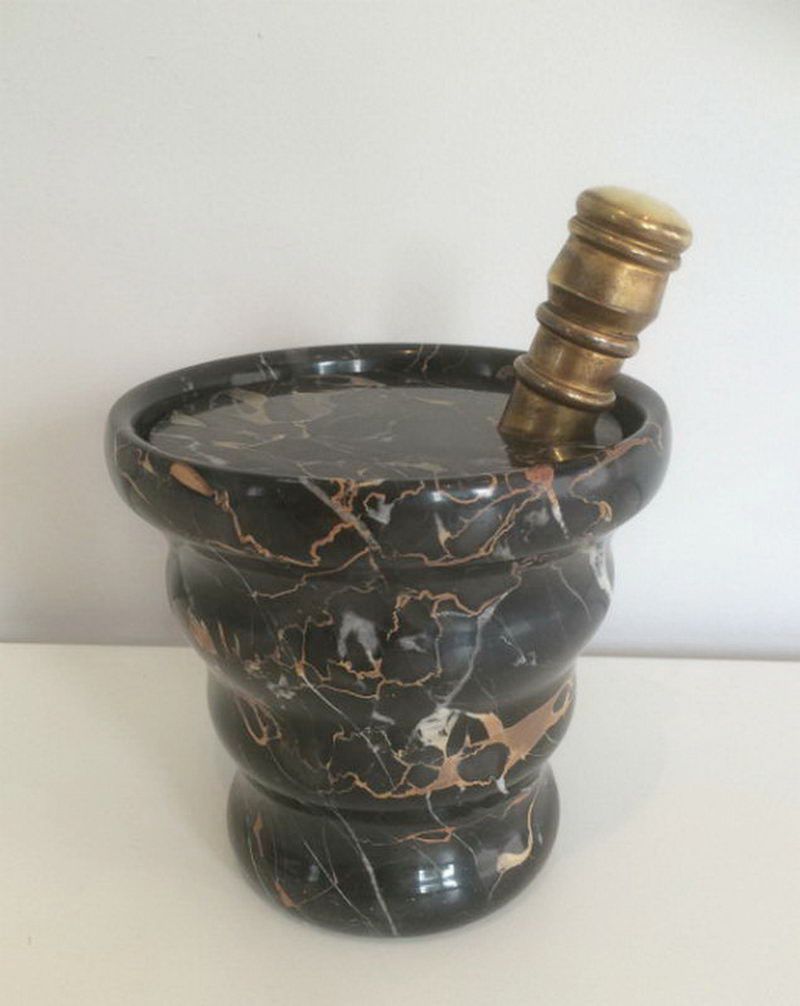 Black Marble Ice Bucket with Brass Champagne Bottle Stopper