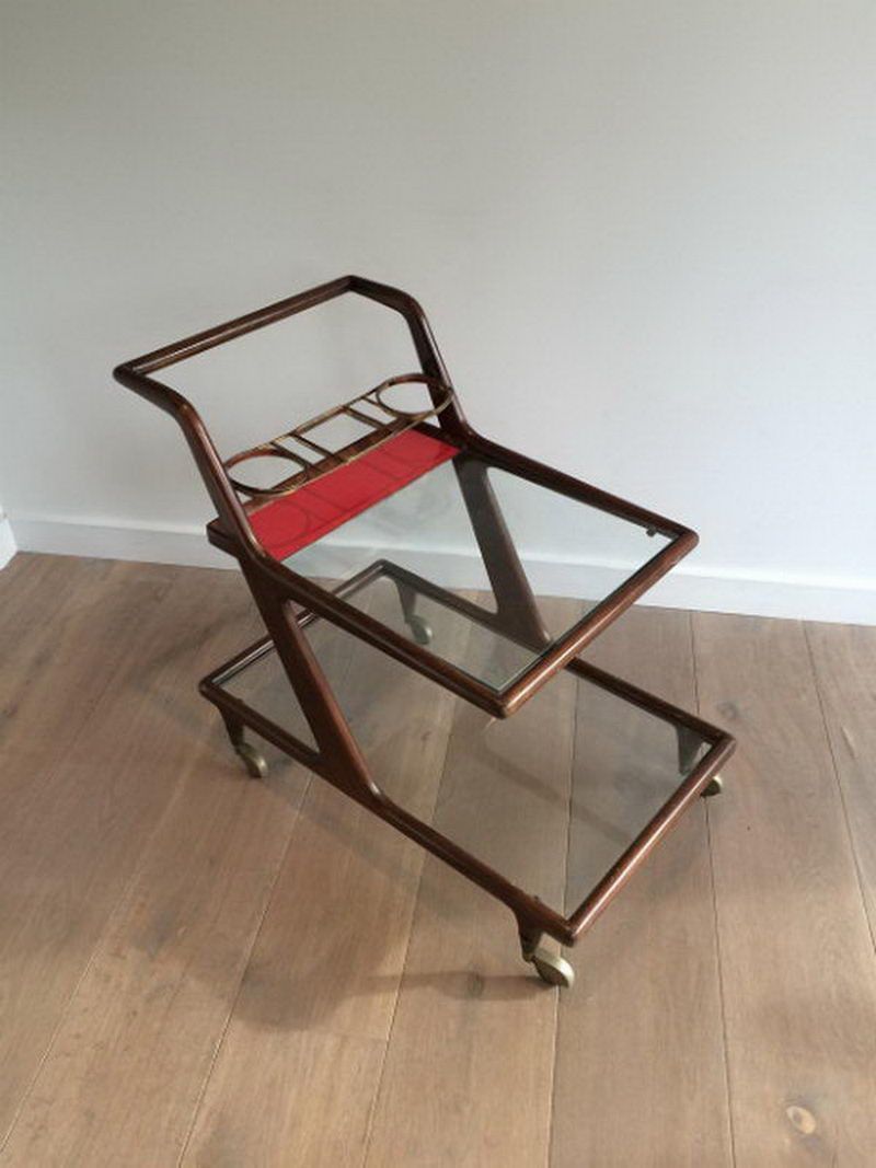 Italian wood, brass and glass trolley