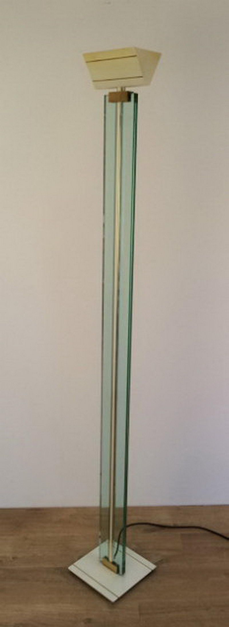 Glass, Brass and Lacquered Metal Floor Lamp