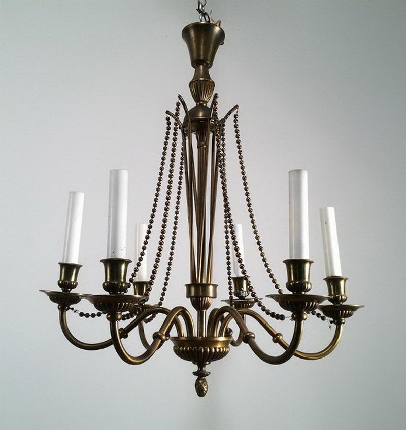 Lustre Néoclassique en Bronze et Laiton