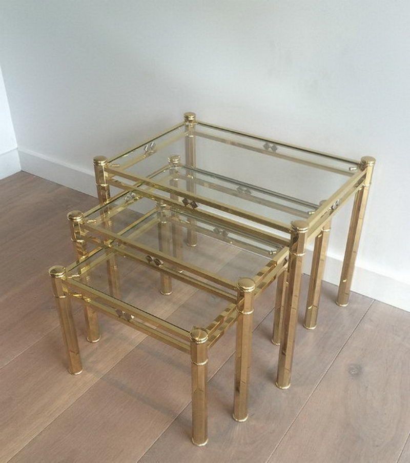 Set of 3 brass nesting tables