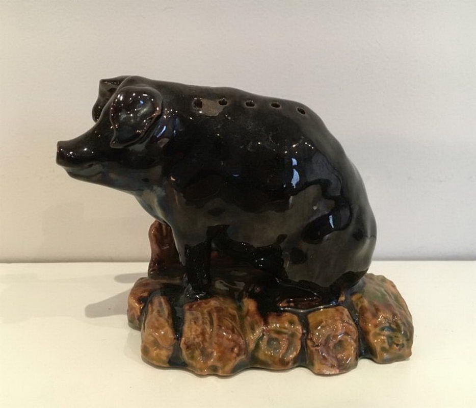 Pig earthenware pic-flowers