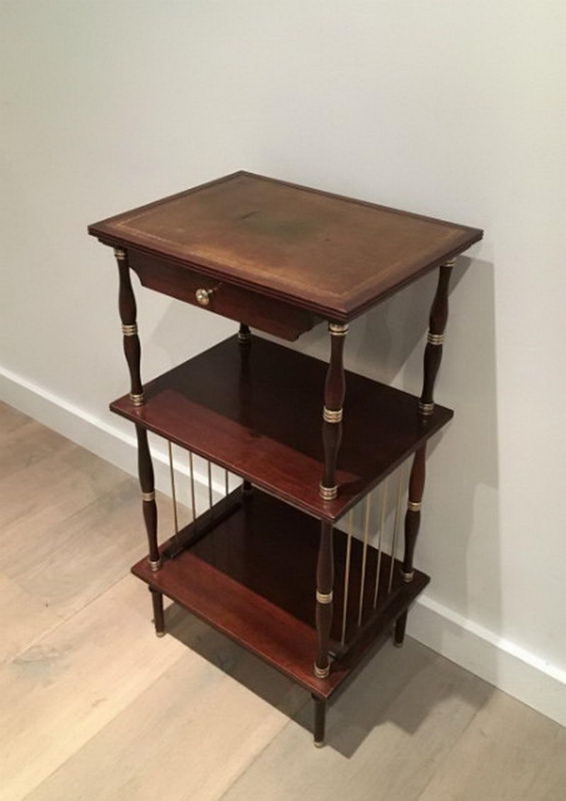 Neoclassic mahogany,leather and brass side table