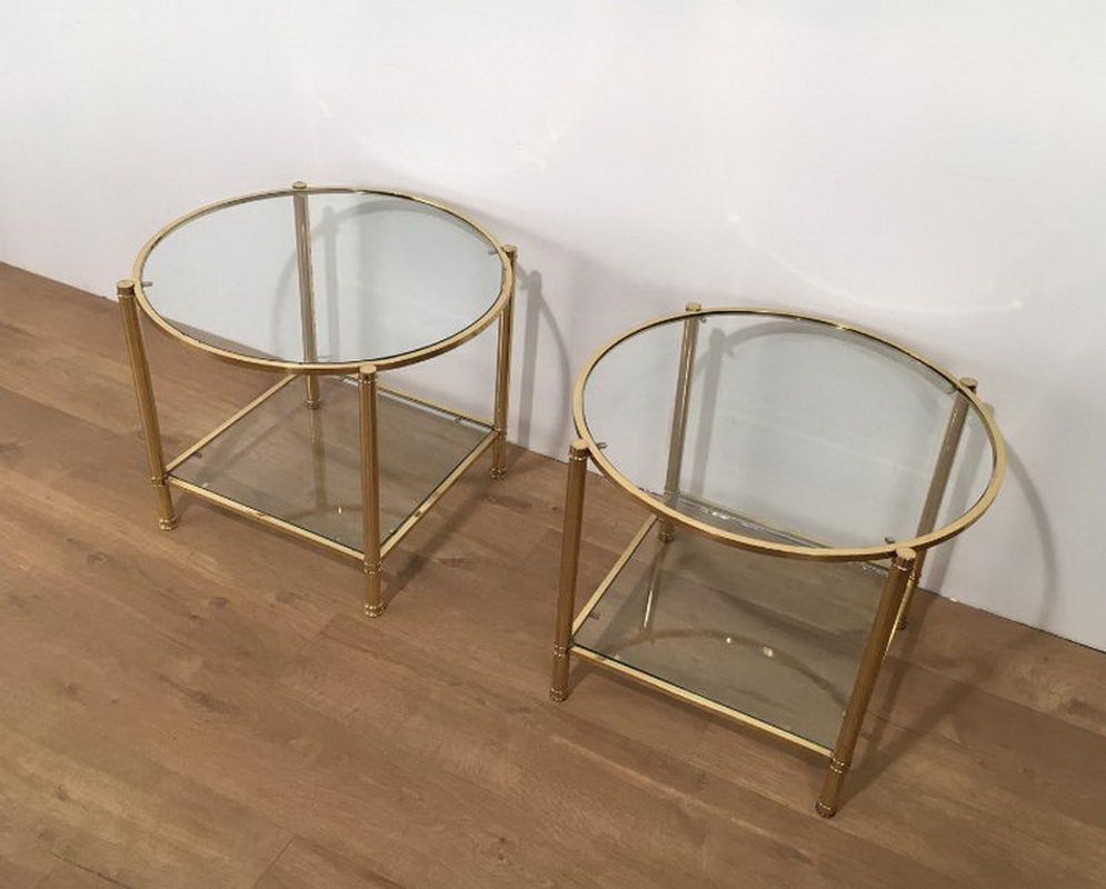 Pair of brass round side tables